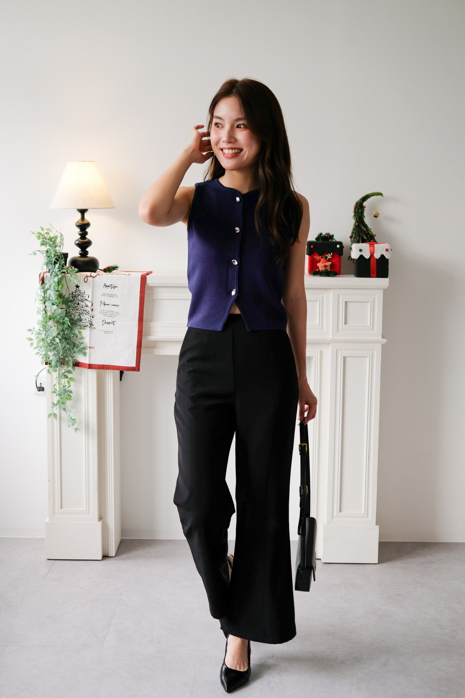 Zola Button Vest Top (Navy Blue)