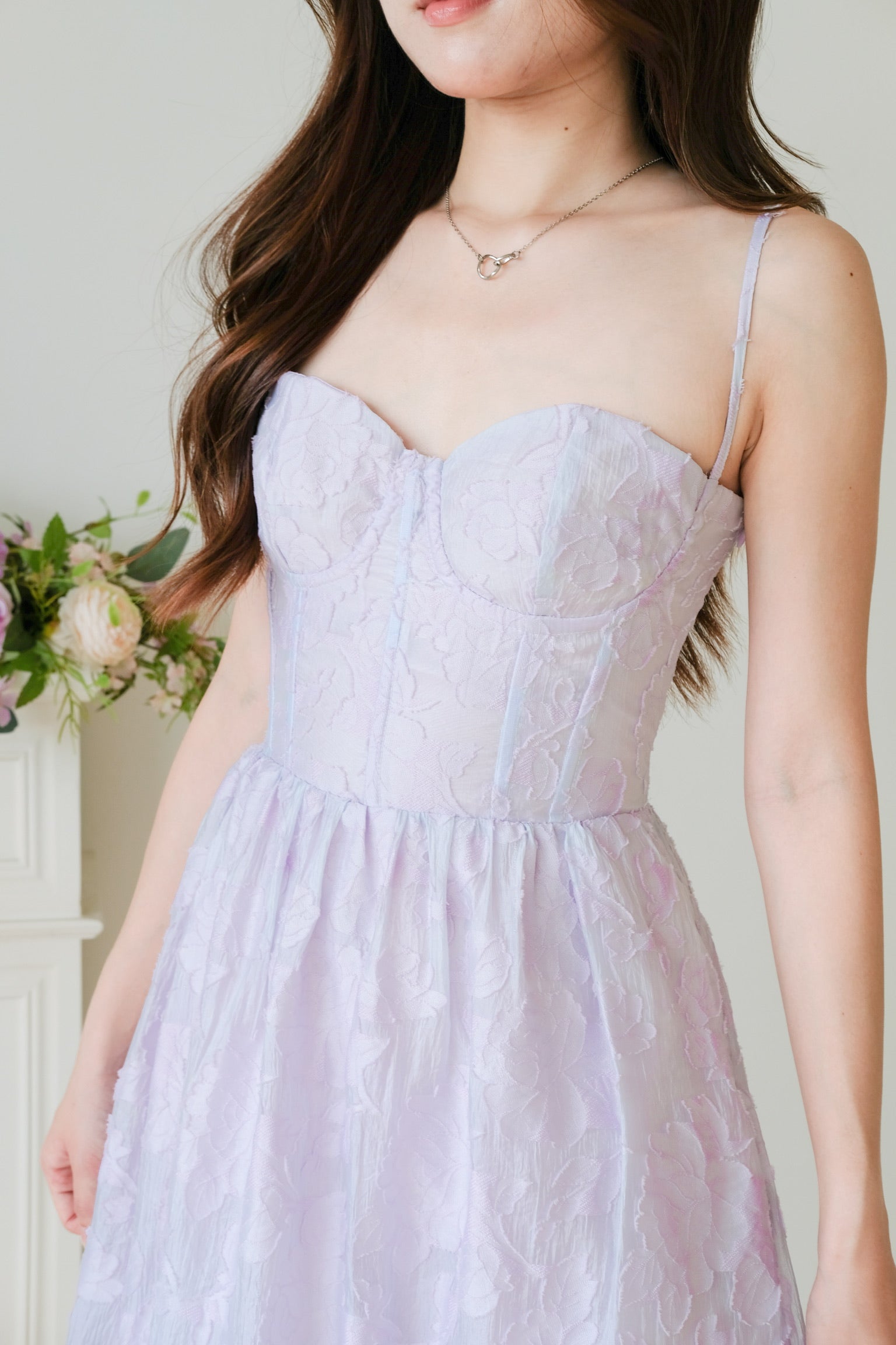 Natalia Floral Organza Midaxi Dress (Lilac)