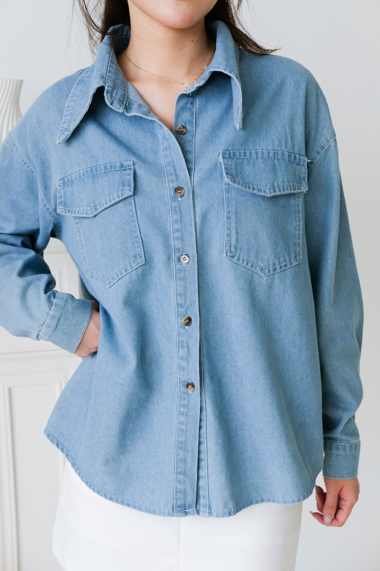 Brooklyn Collared Denim Shirt (Blue)