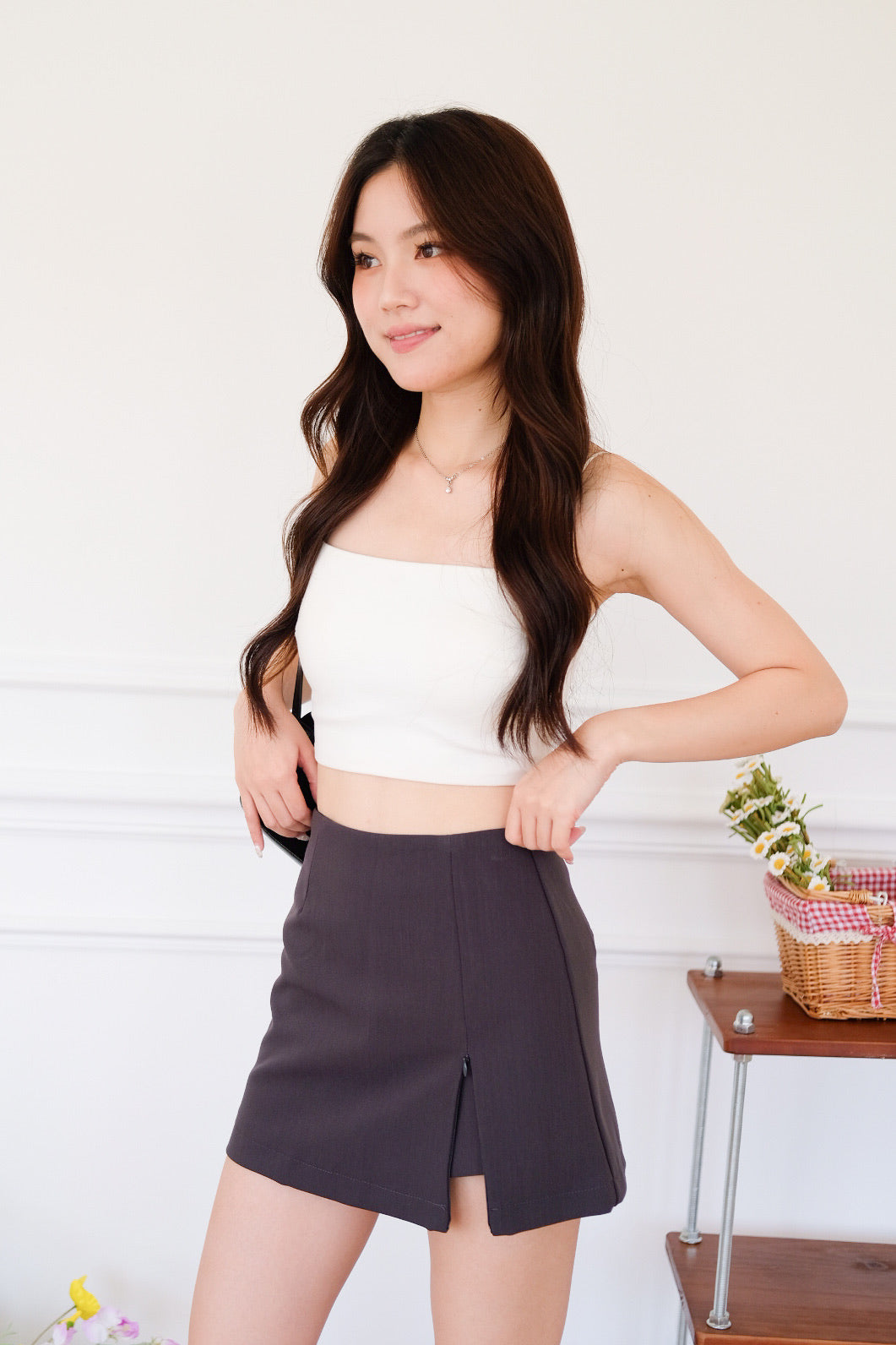 Shanell Basic Side Slit Skorts (Steel Grey)