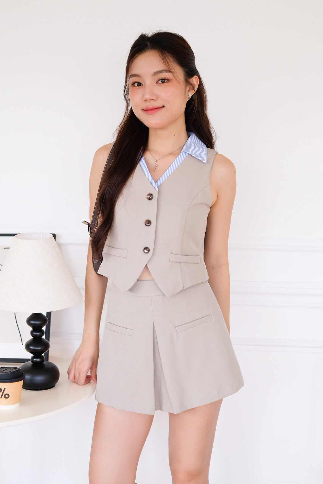 Mercer Tailored Contrast Vest Set (Sand Beige)