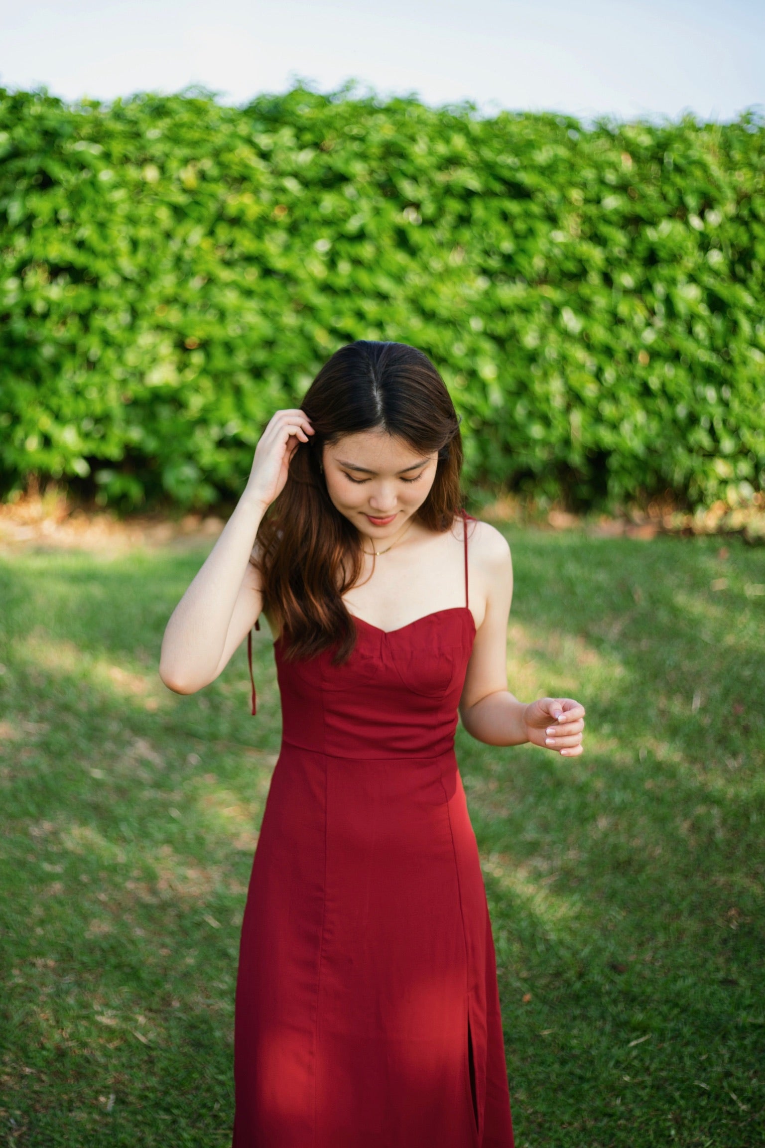 Lauren Slit Midi Dress (Burgundy)