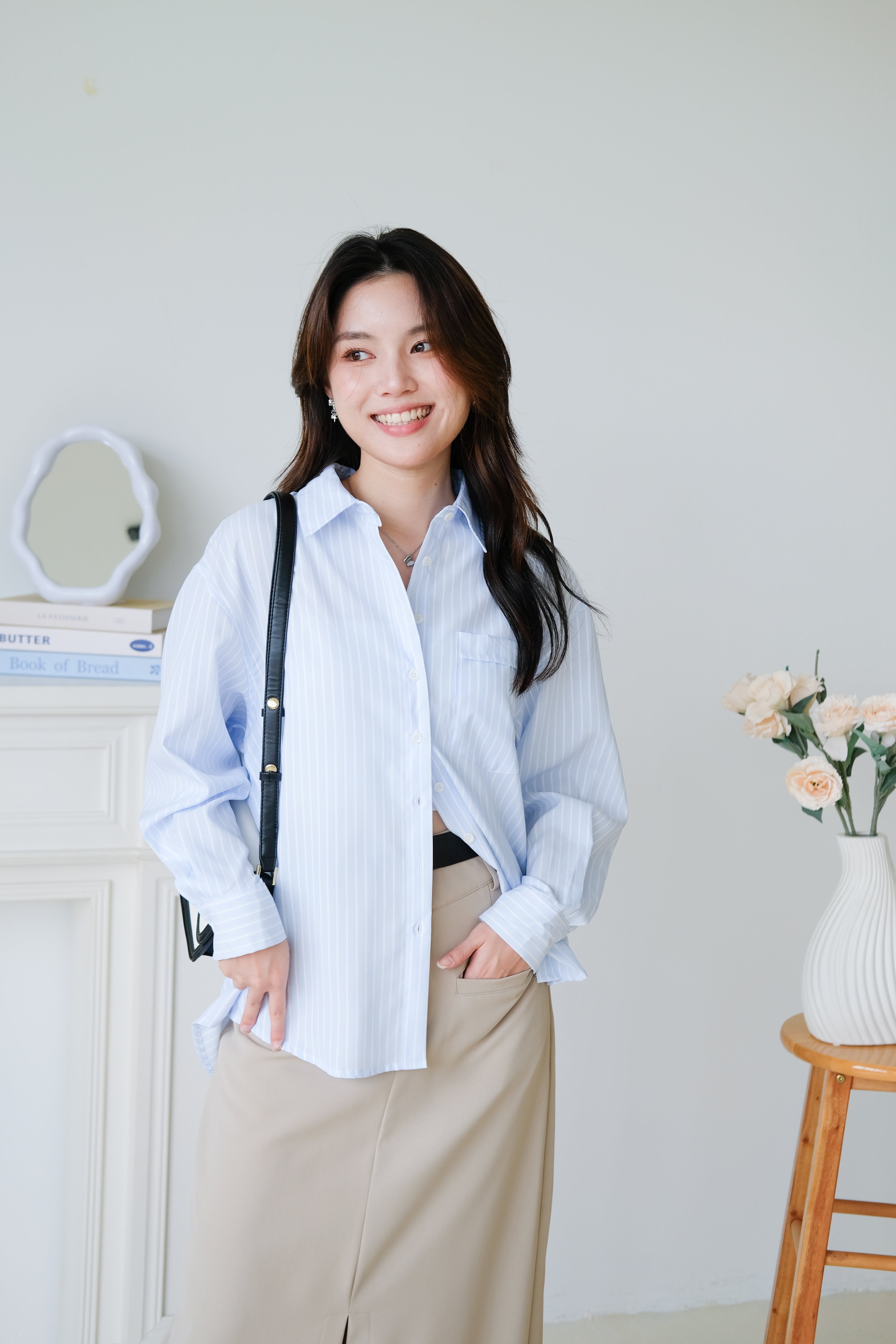Wayne Stripes Boyfriend Shirts (Sky Blue)