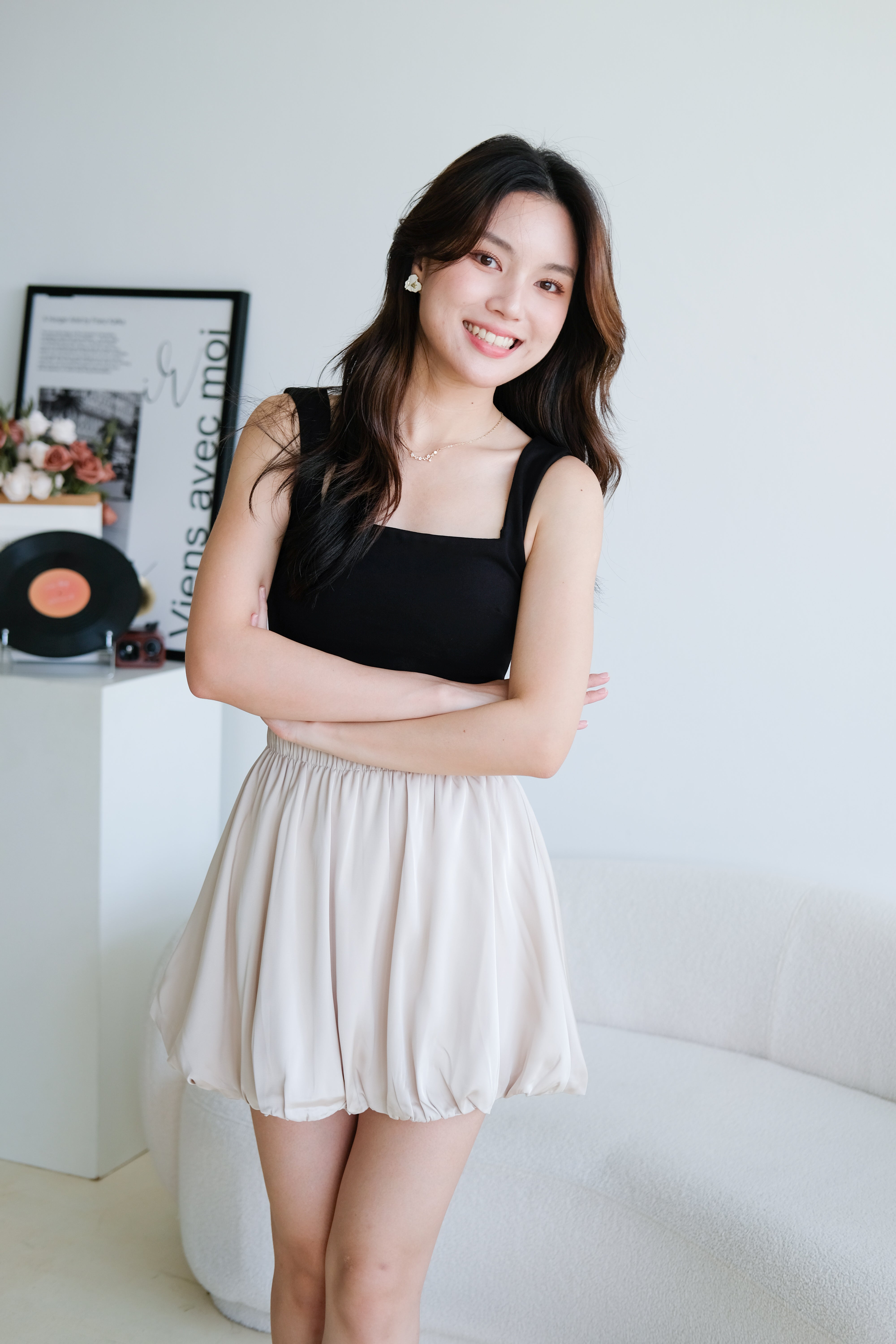 Lisa Bubble Satin Skirt (Champagne)