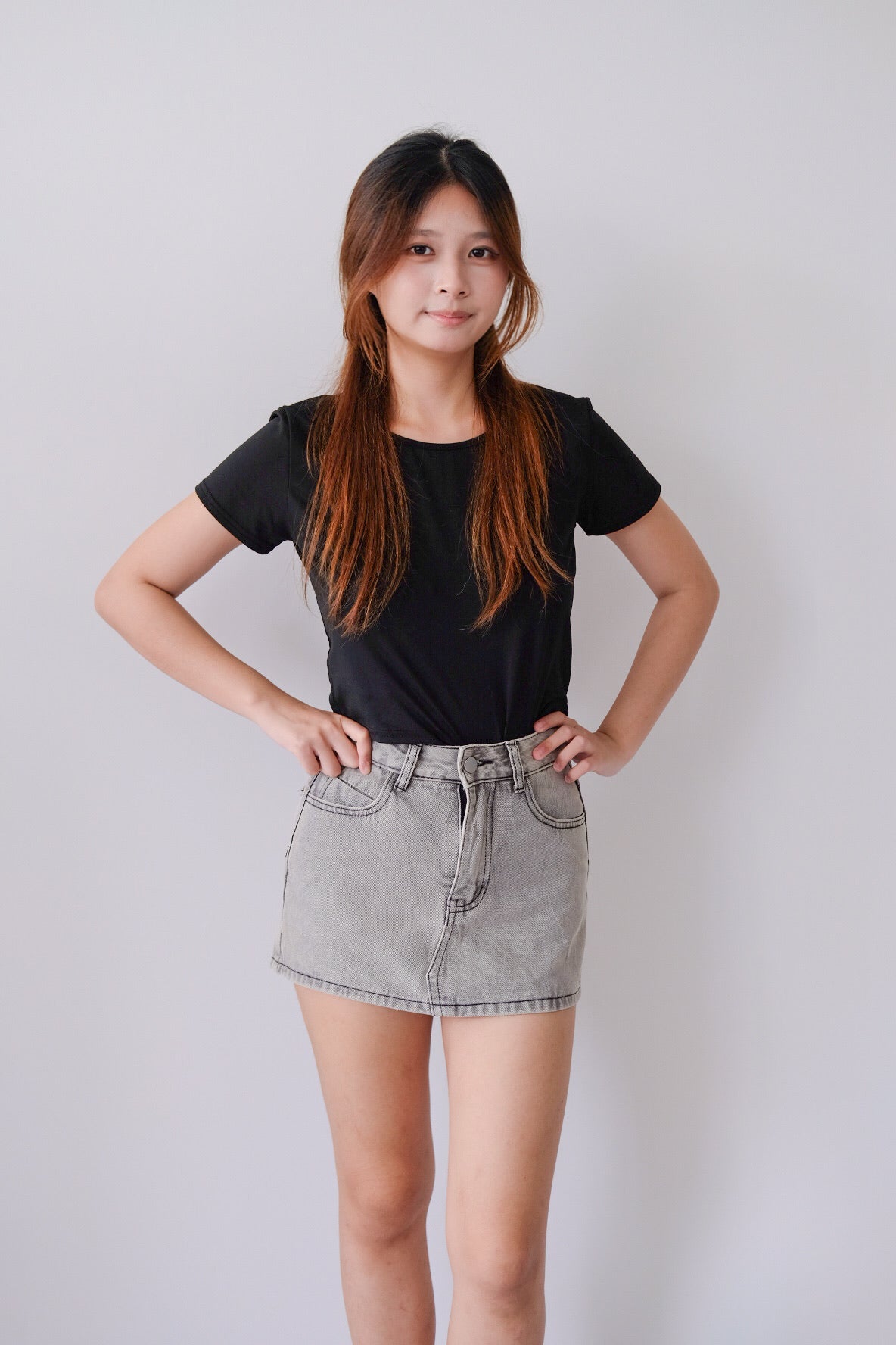 Grey Short High Waist Denim Jeans