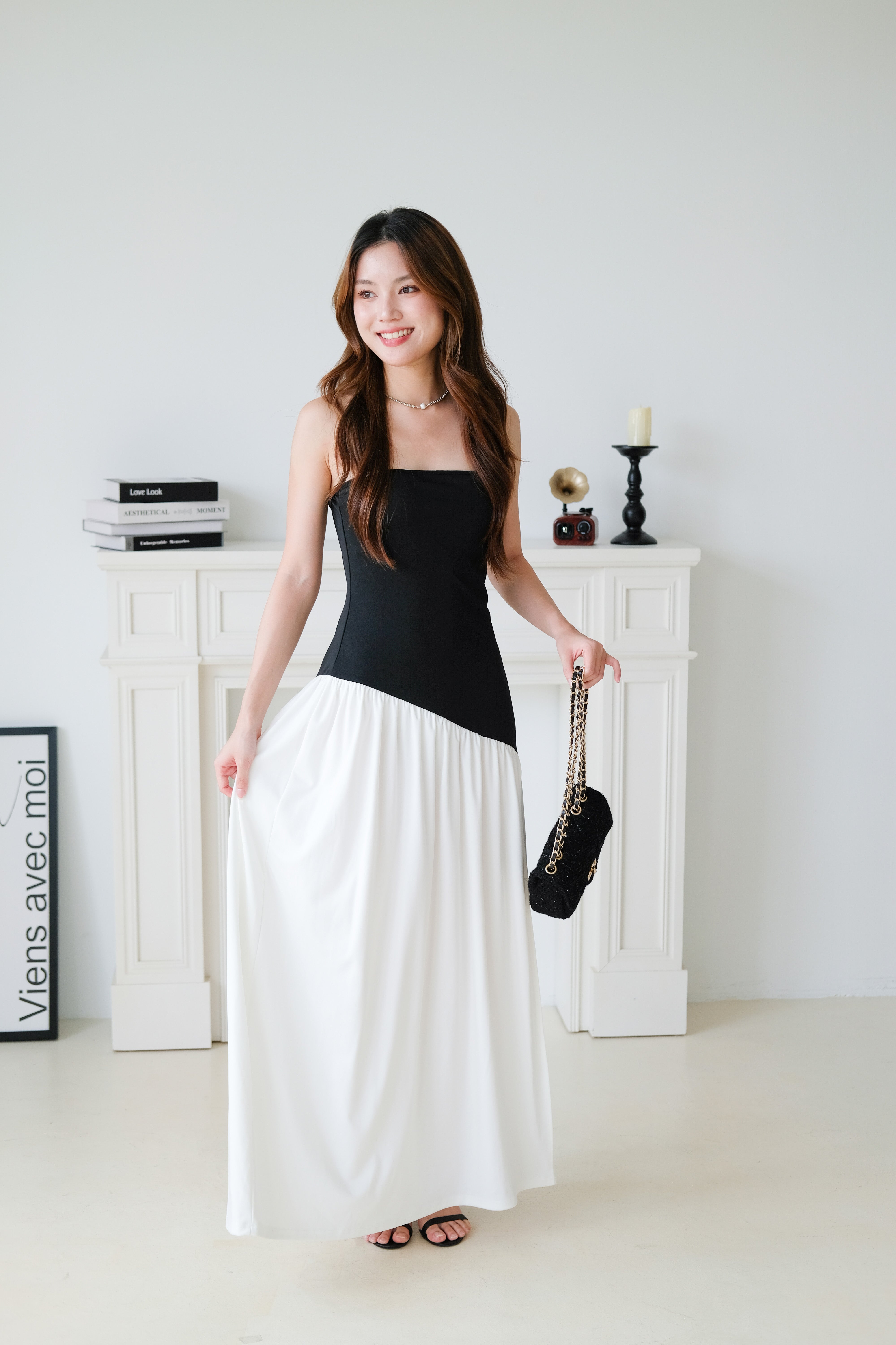 Edith Contrast Tube Dress (Black)