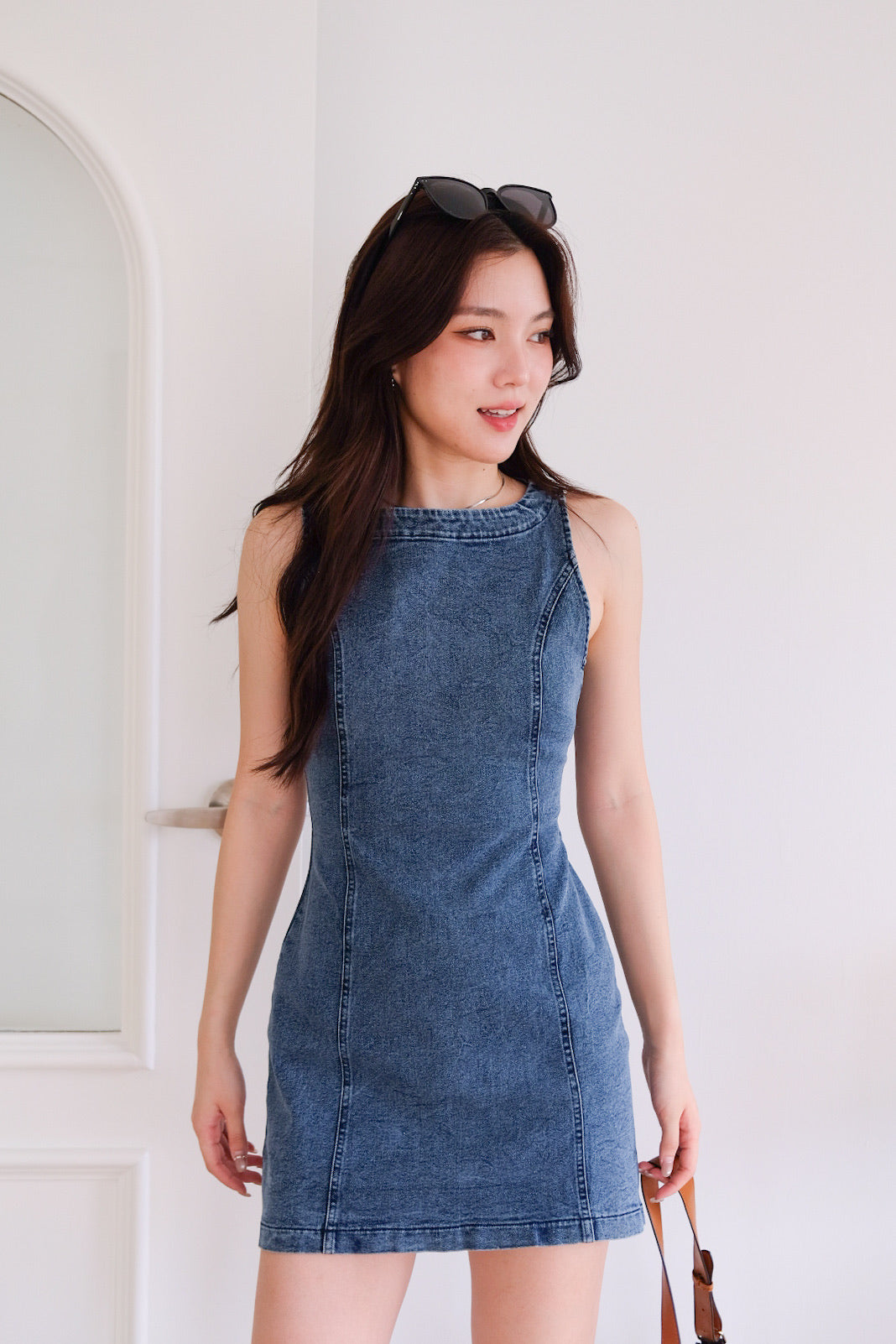 Georgie Panel Denim Dress (Acid Medium Blue)