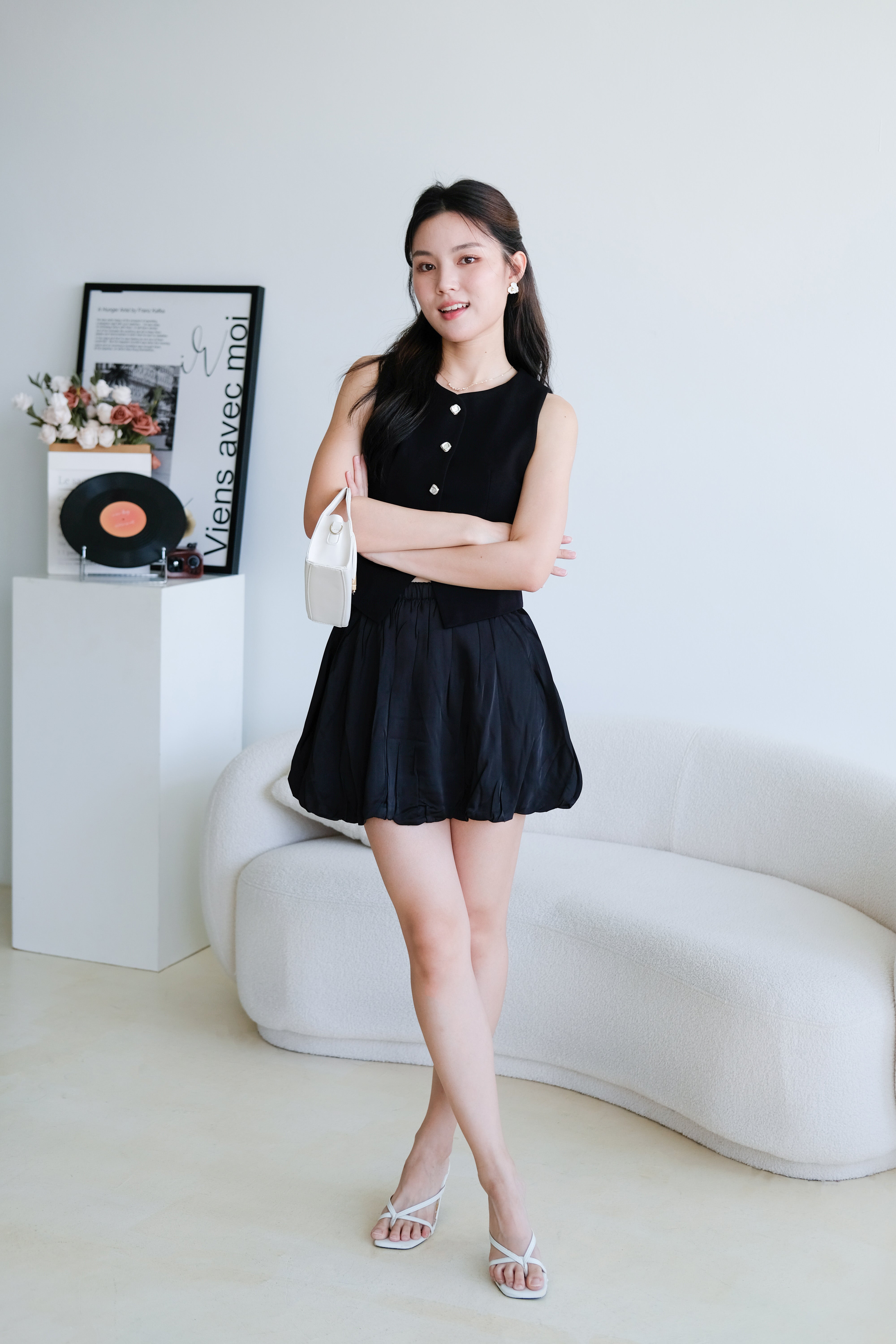 Valerie Round Neck Vest Top (Black)