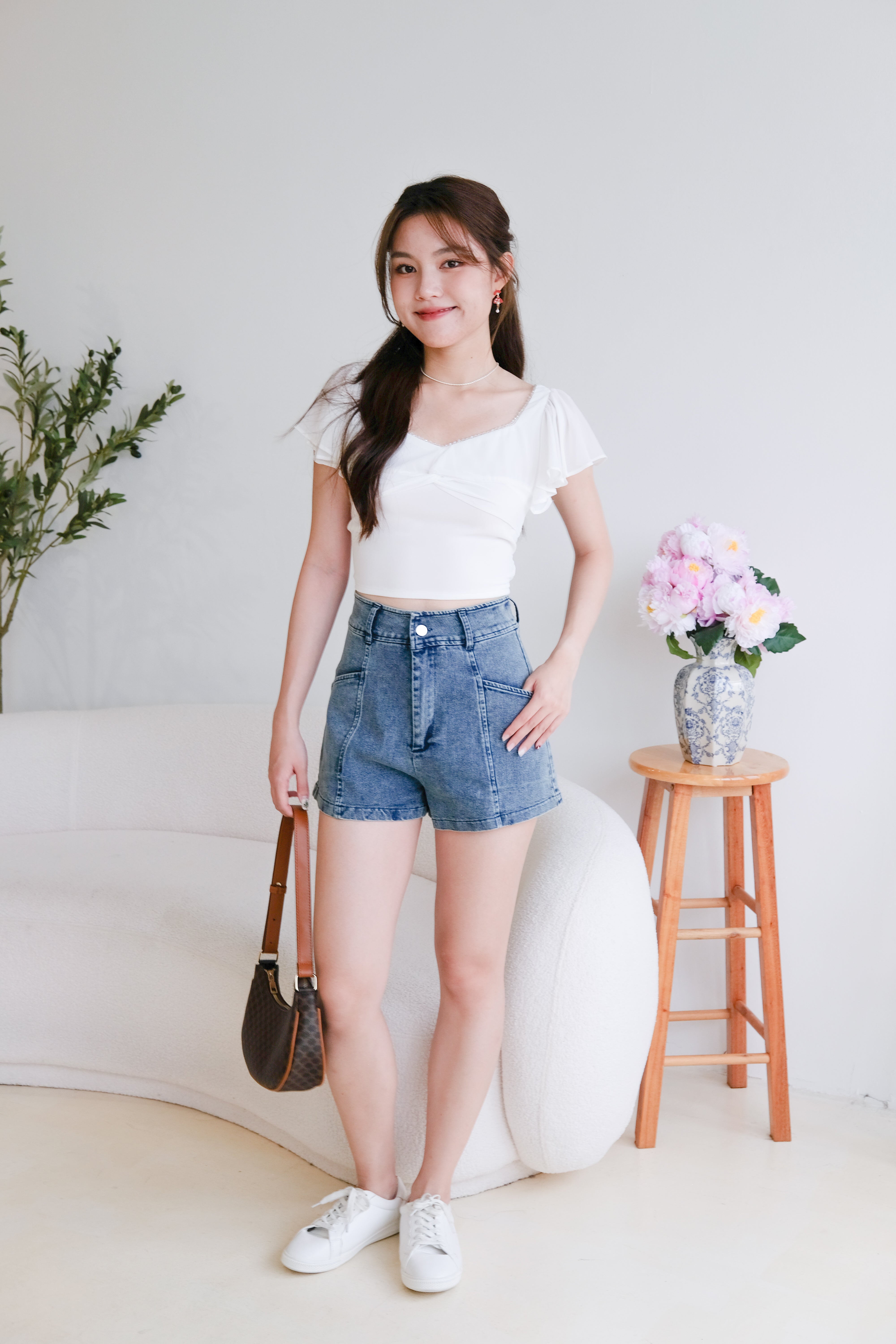 Lisette Flutter Crop Top (White)