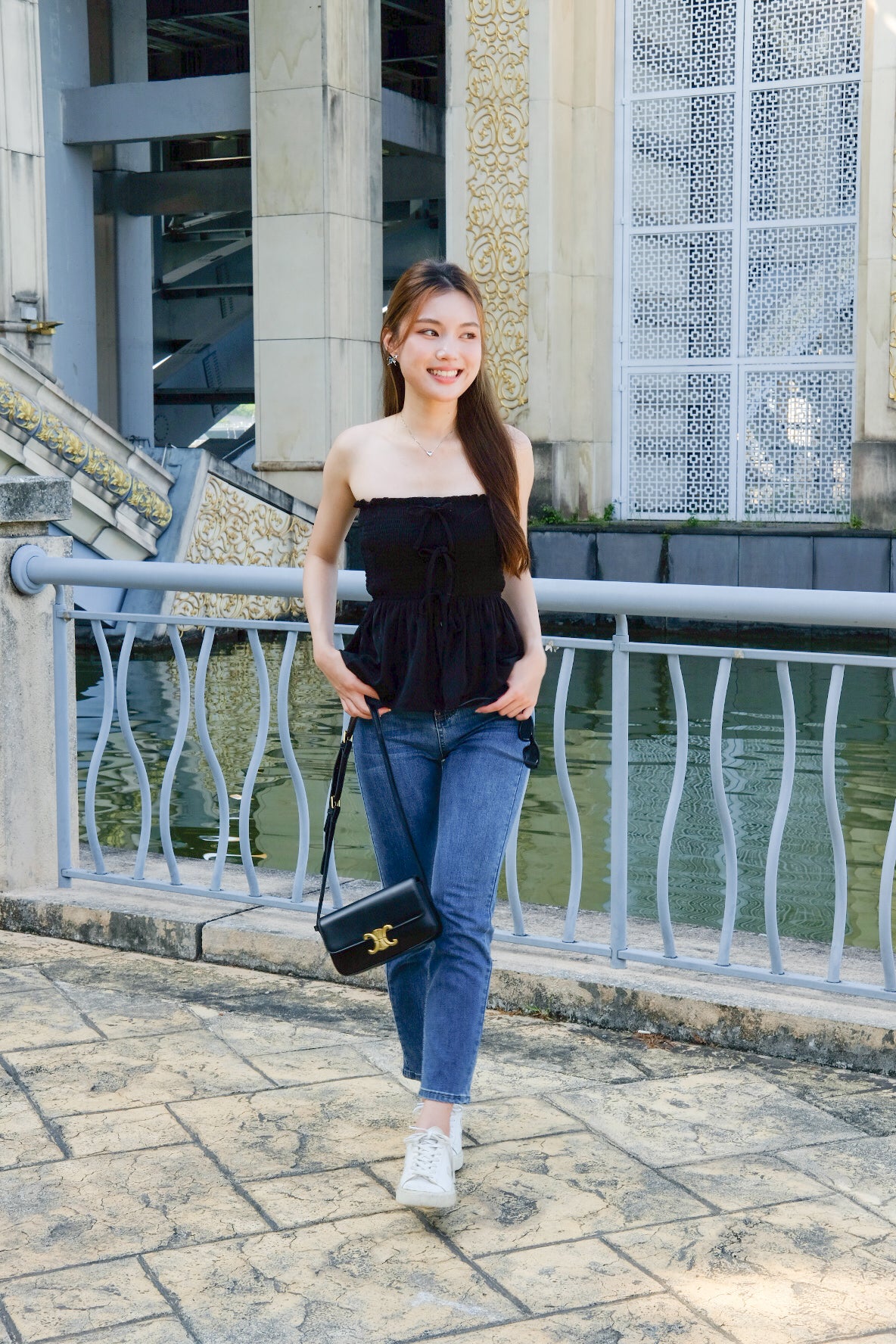 Althea Smocked Bow Tube Top (Black)