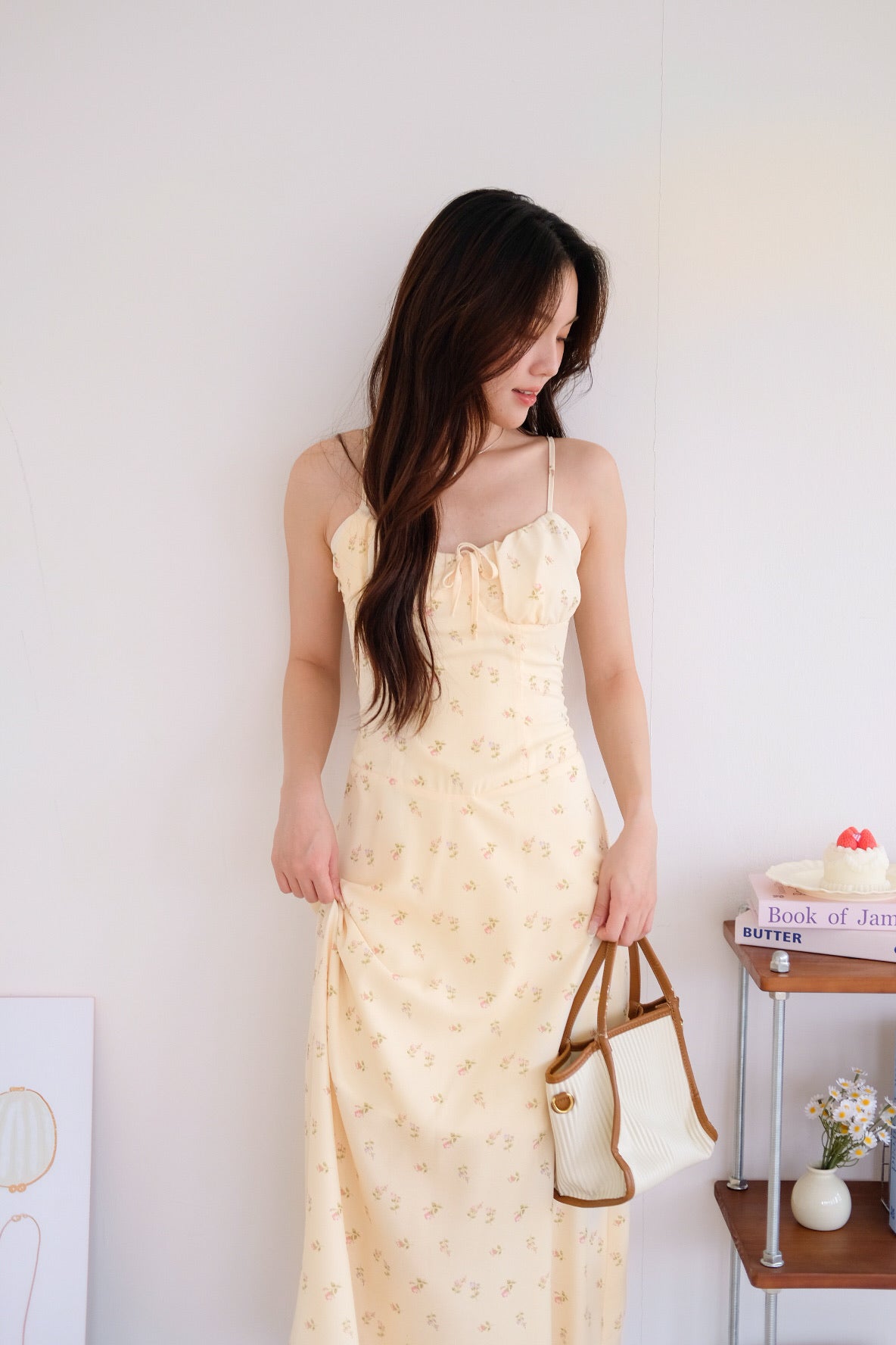 Aubrey Floral Ruched Maxi Dress (Cream)
