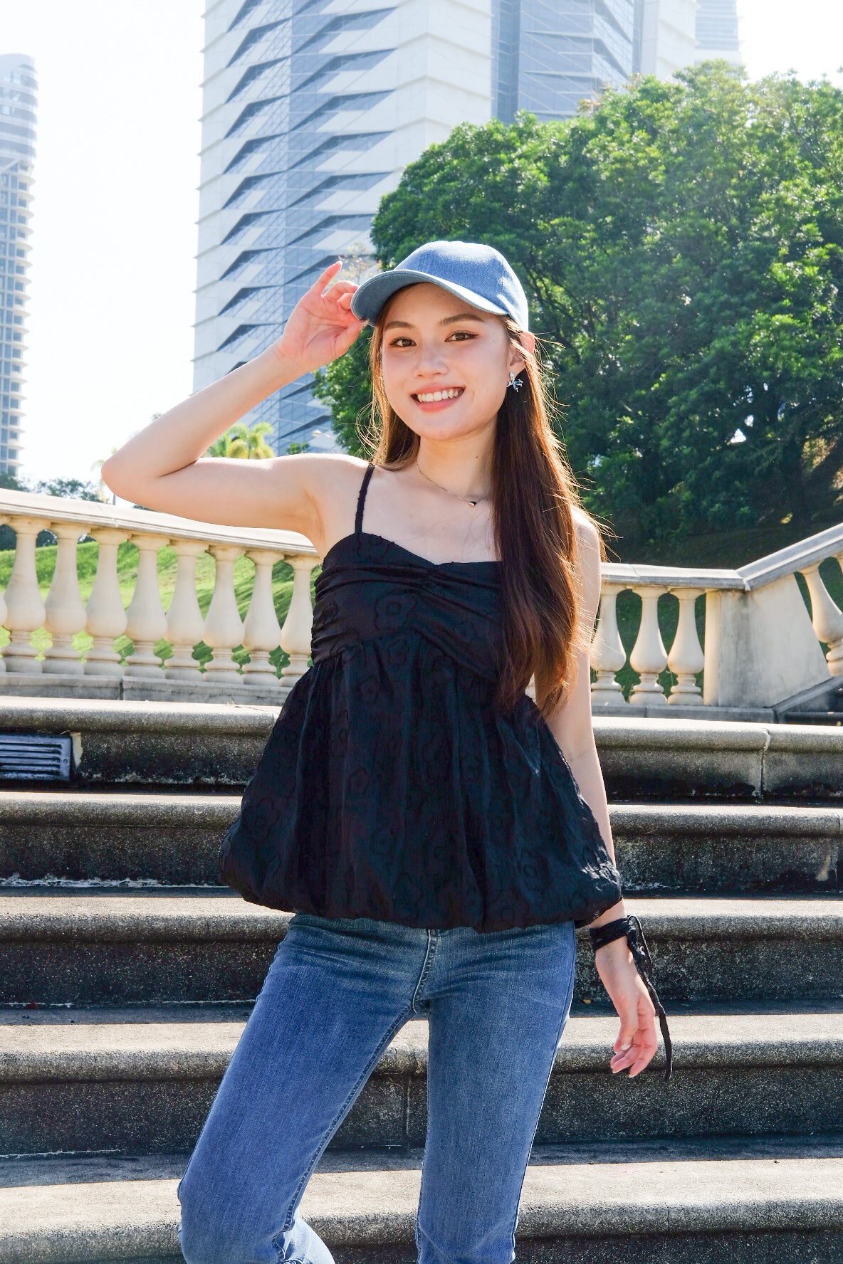 Joey Organza Bubble Babydoll Top (Black)