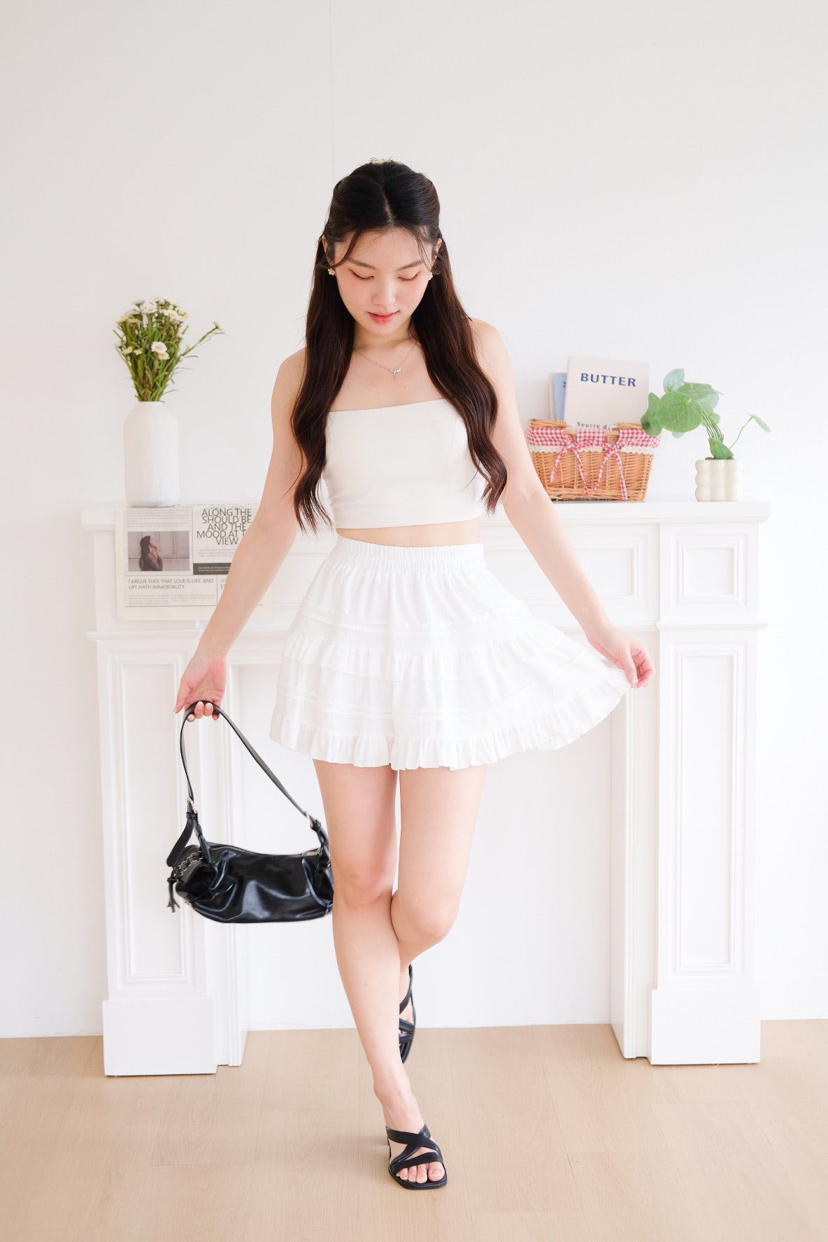 Geraldine Ruffle A Line Skirt (White)