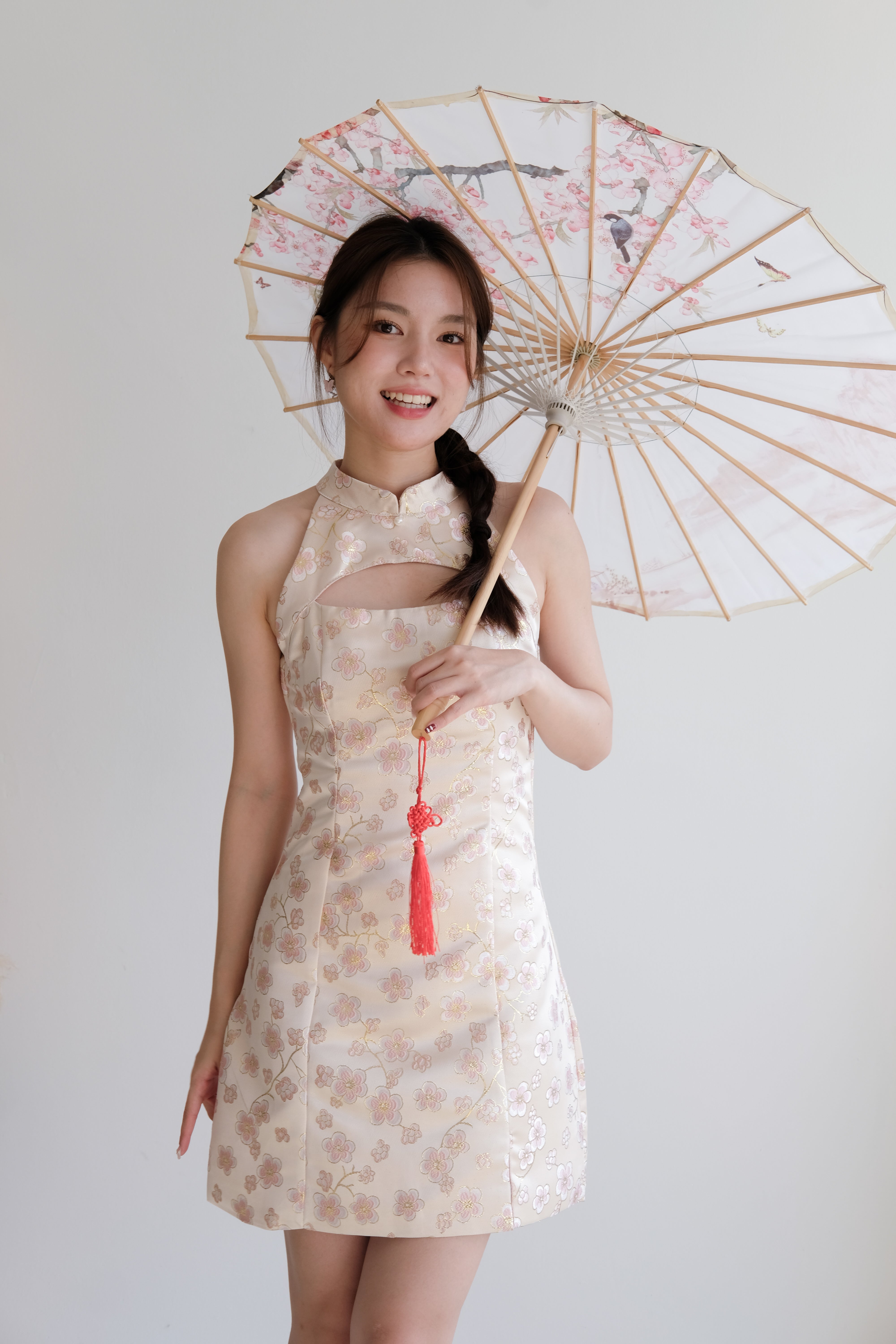 Pian Ruo Floral Halter Cheongsam (Light Pink)