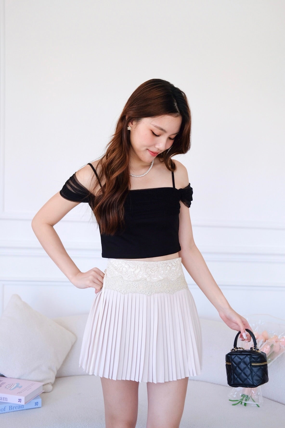 Ballerina Pleated Lace Skirt (Beige)