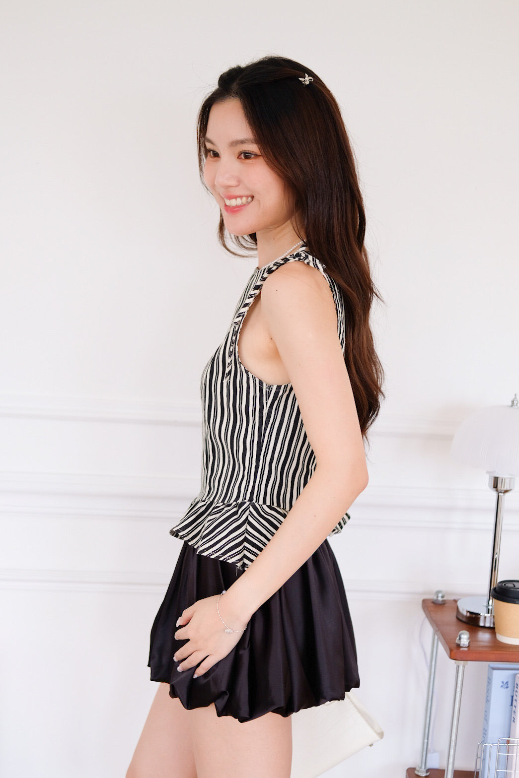 Leeya Ribbon Peplum Crop Top (Stripes)