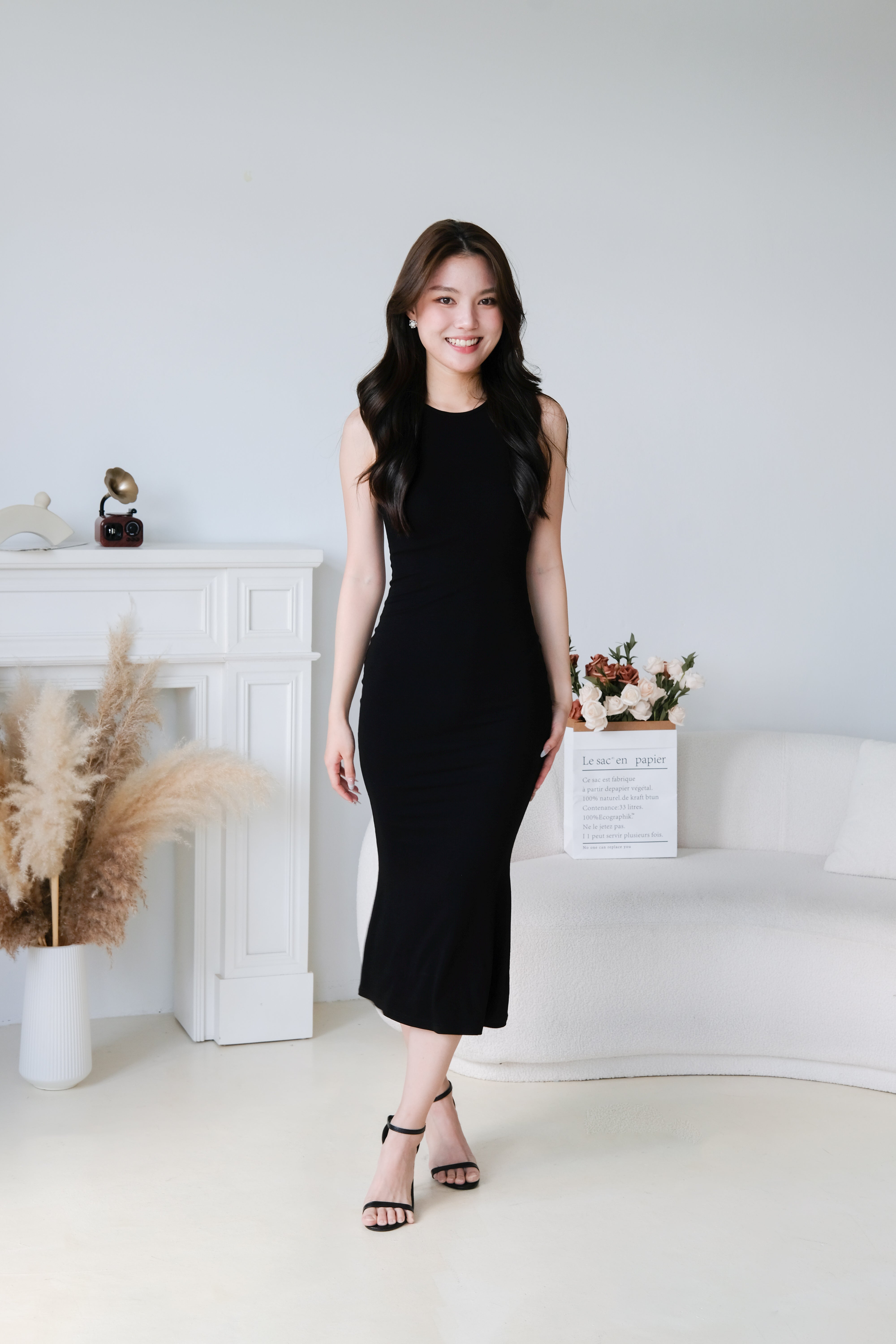 Stacey High Neck Bodycon Maxi Dress (Black)