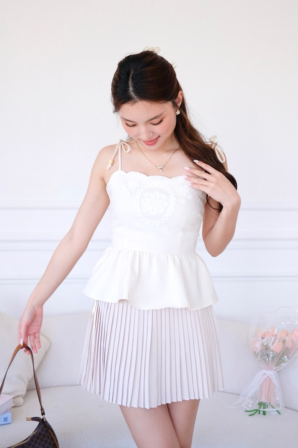 Lyanne Eyelet Linen Peplum Top (Cream)