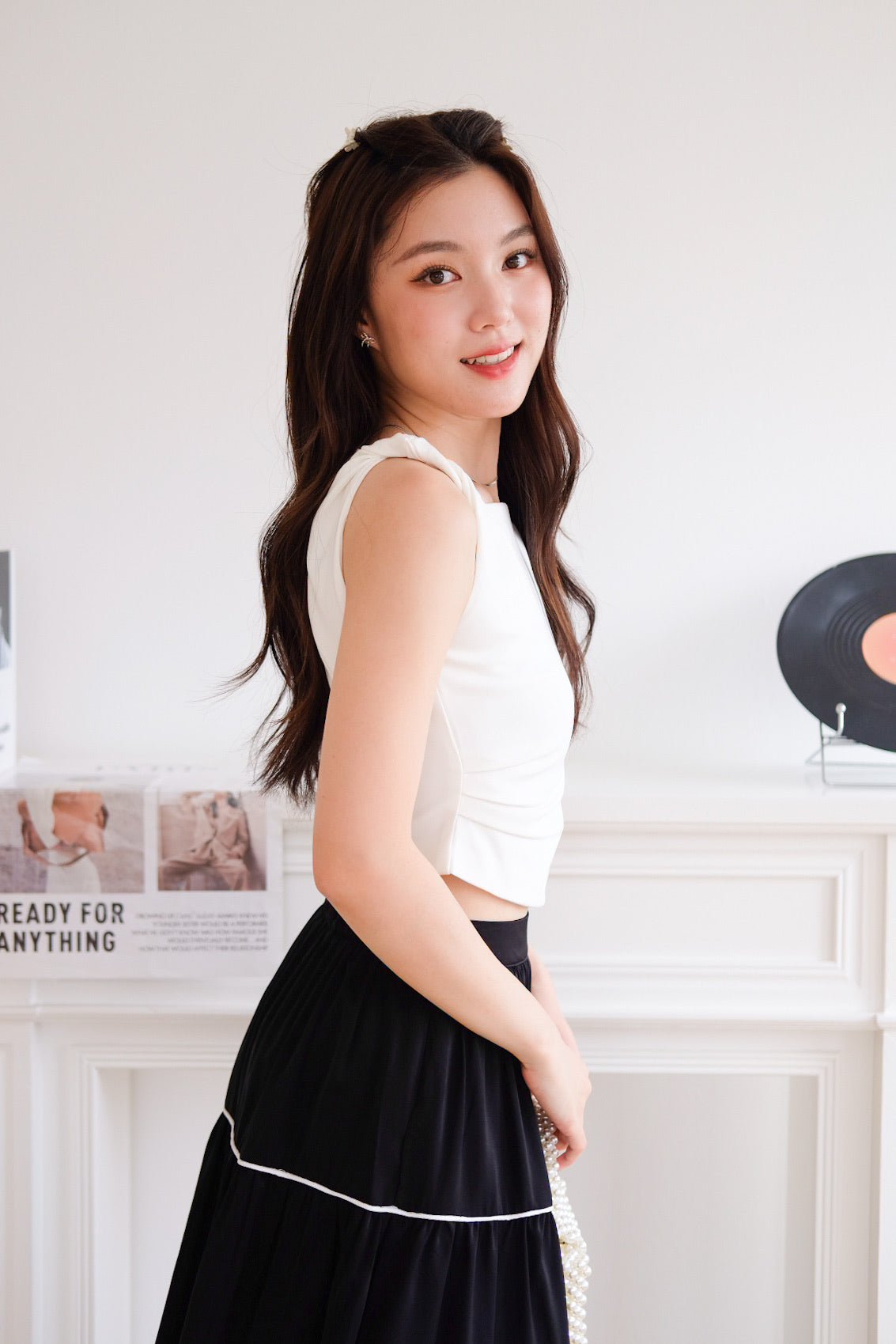 Alva Vintage Contrast A Line Skirt (Black)