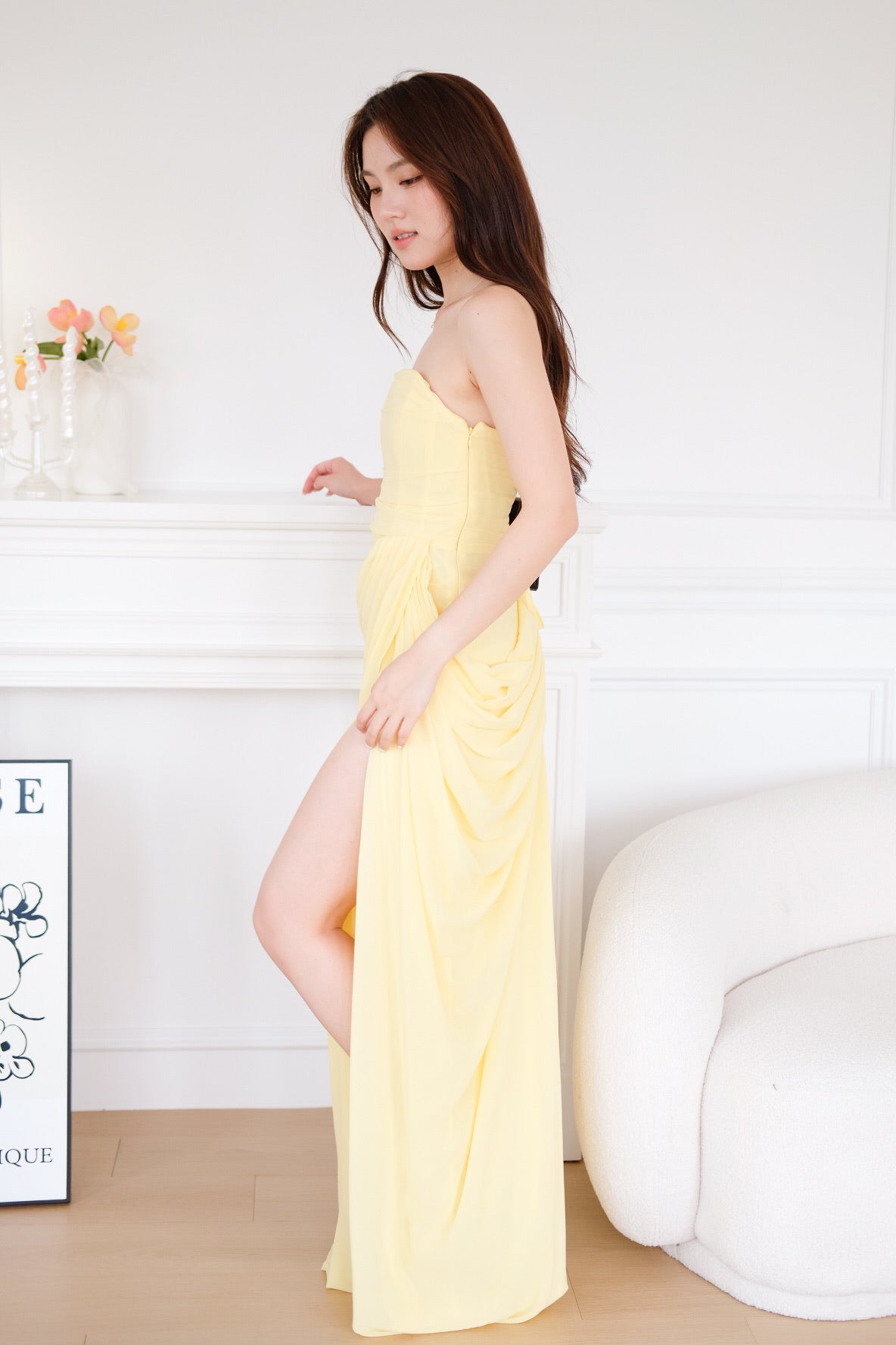 Seraphina Tube Corset Slit Maxi Dress (Sunshine Yellow)
