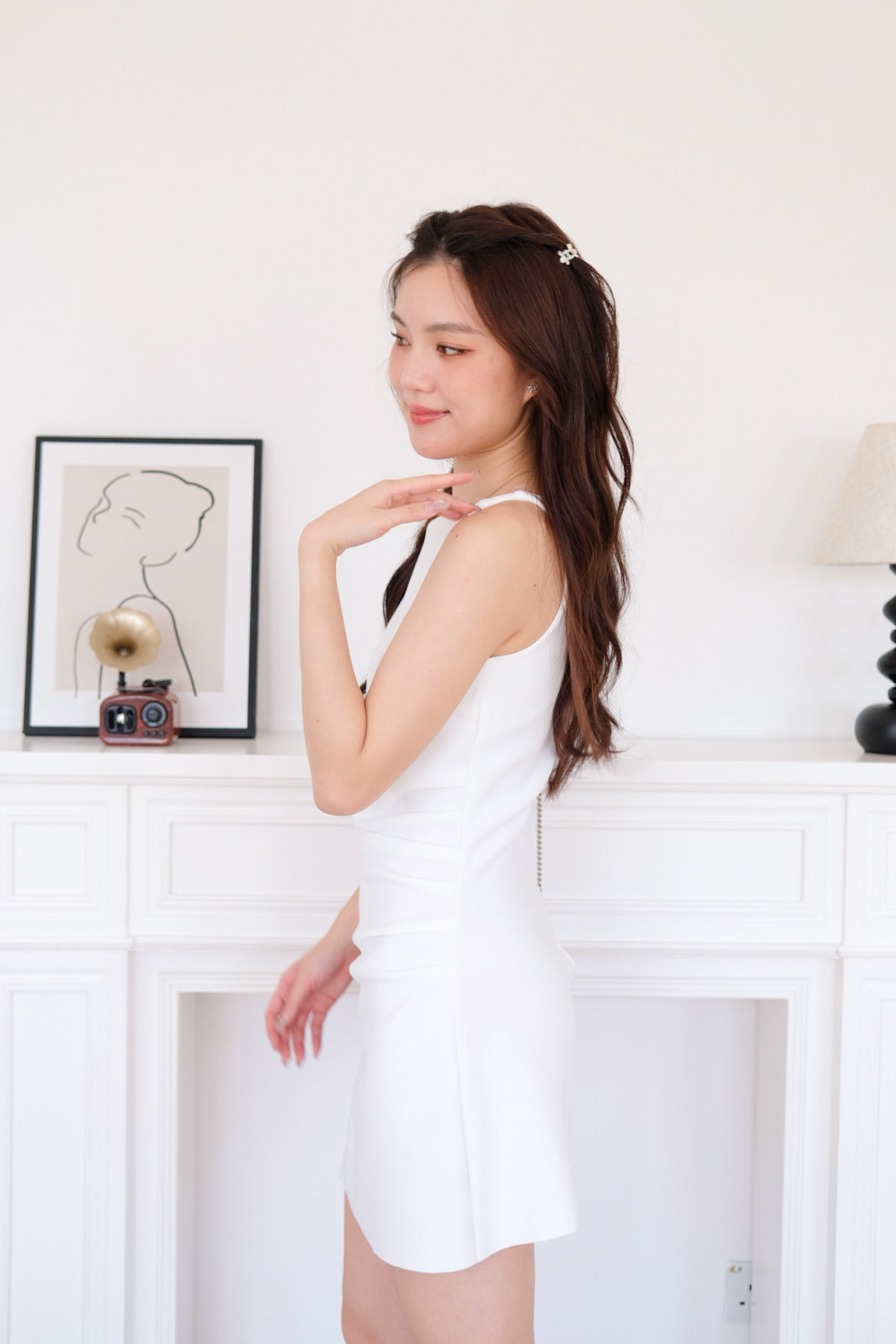 Sylvie Boatneck Fitted Dress (White)