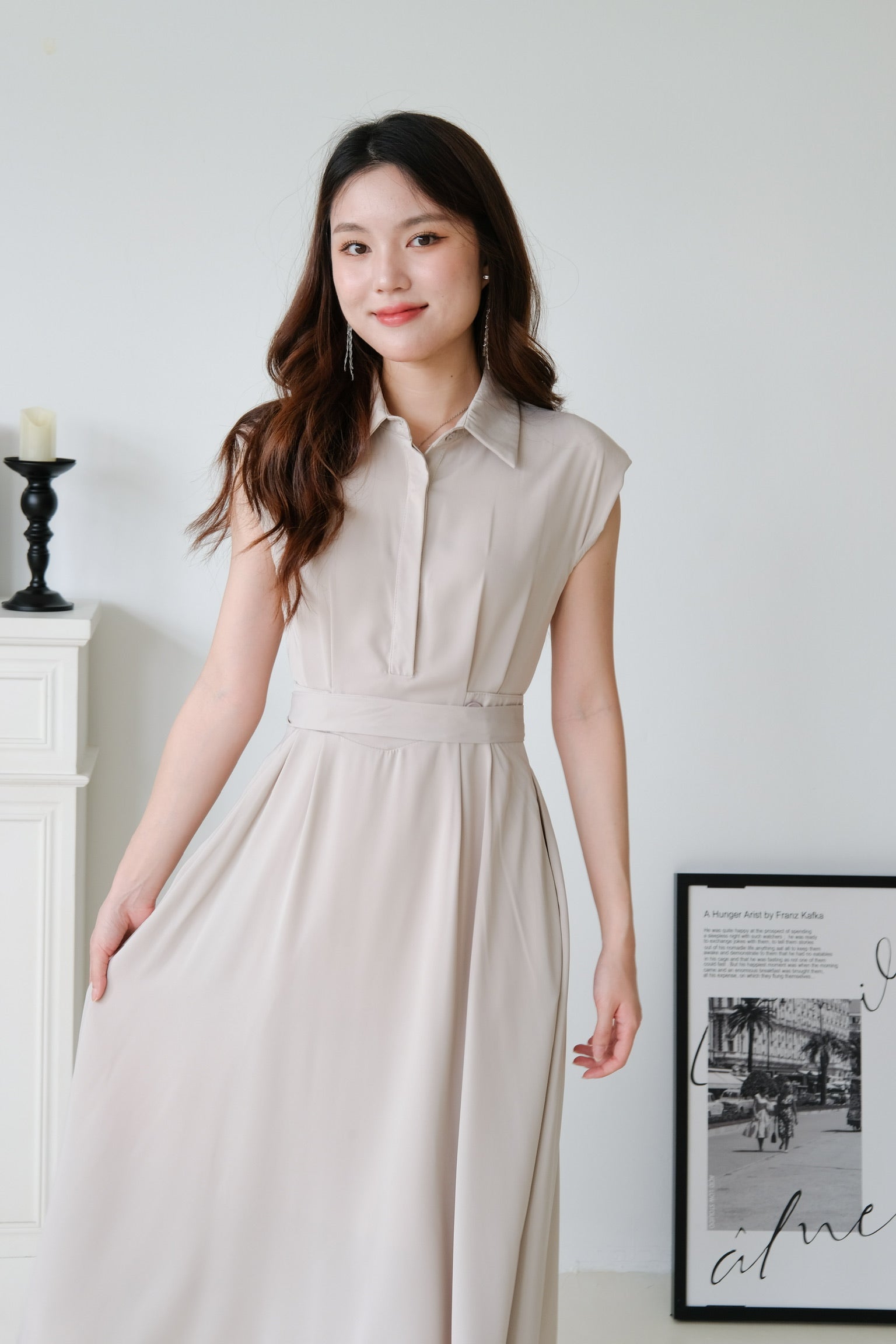 Reina Collared Midaxi Dress (Khaki)