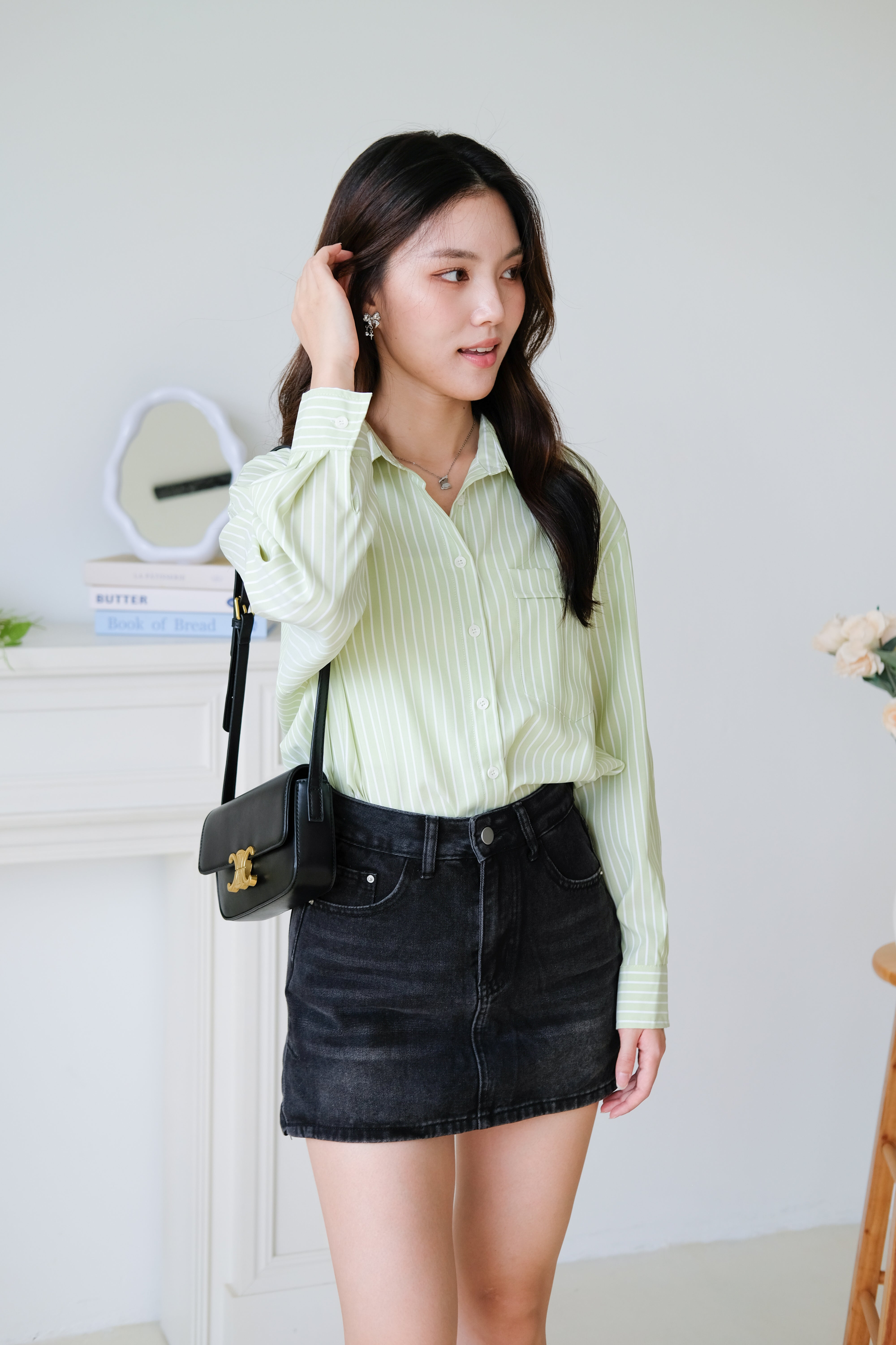 Wayne Stripes Boyfriend Shirts (Apple Green)