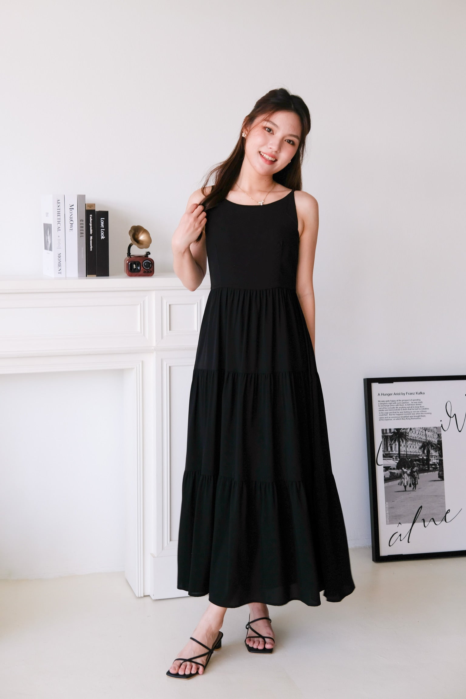 Bernice Boatneck Tiered Maxi Dress (Black)