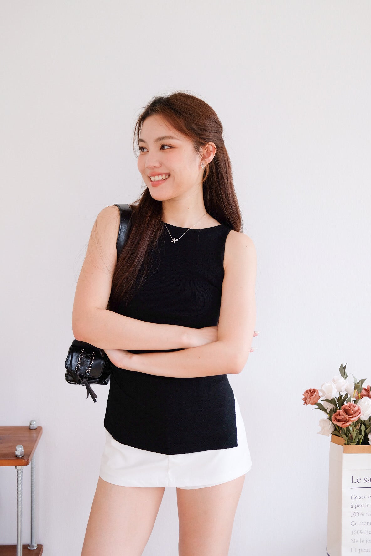 Velisse Boatneck Ruched Top (Black)