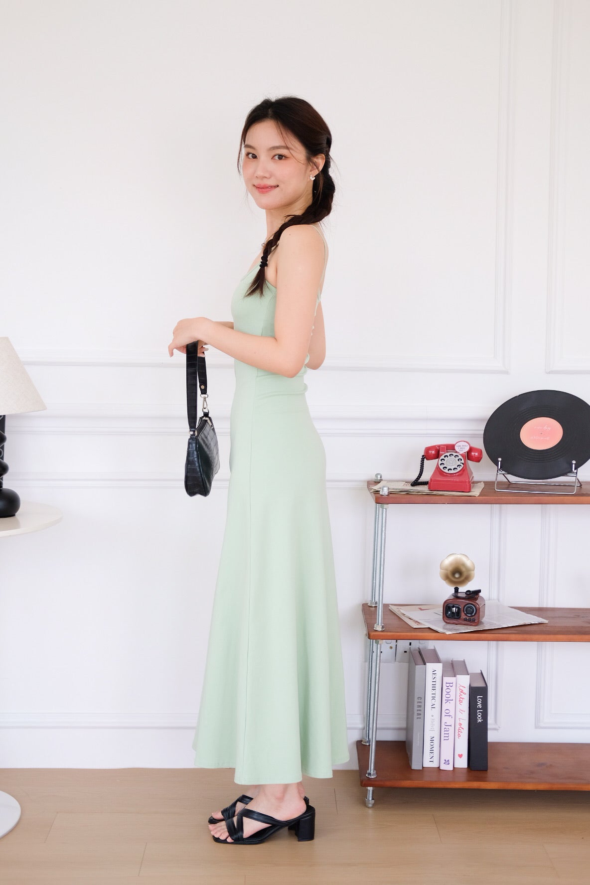 Avery Padded Skater Maxi Dress (Lettuce Green)