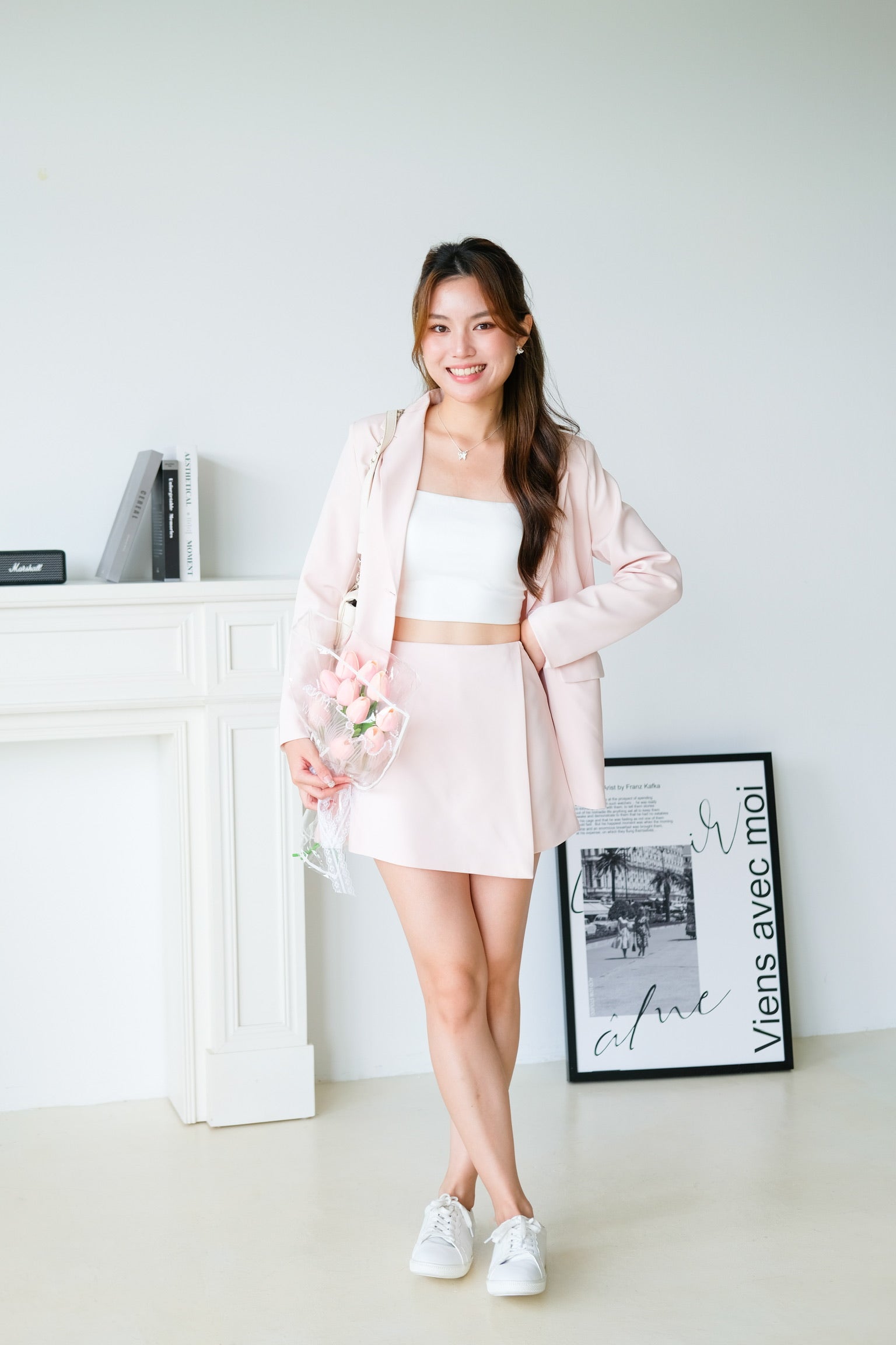 Arden Wrapped Elastic Waist Skorts (Pale Pink)