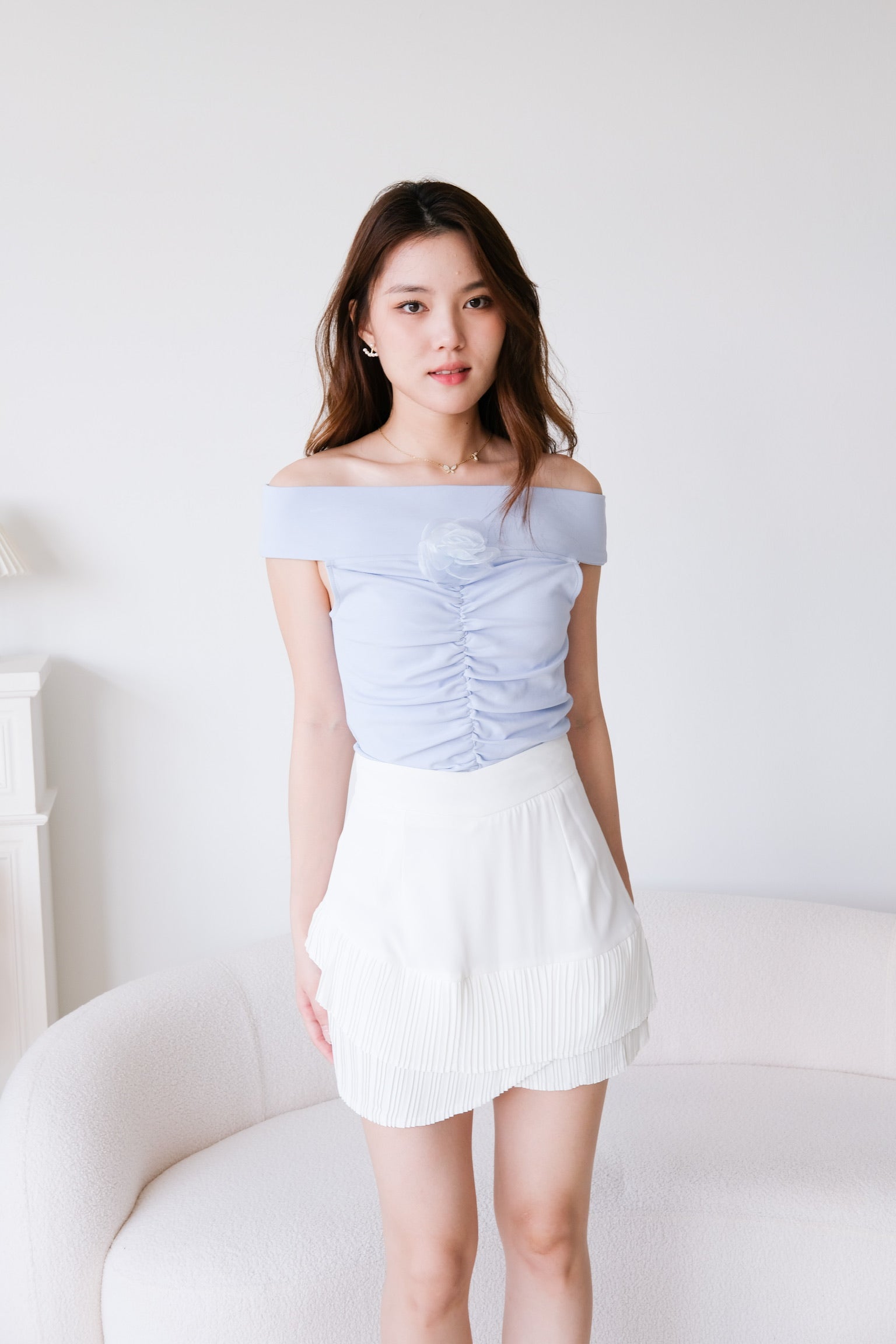 Ernie Rose Off Shoulder Crop (Sky Blue)