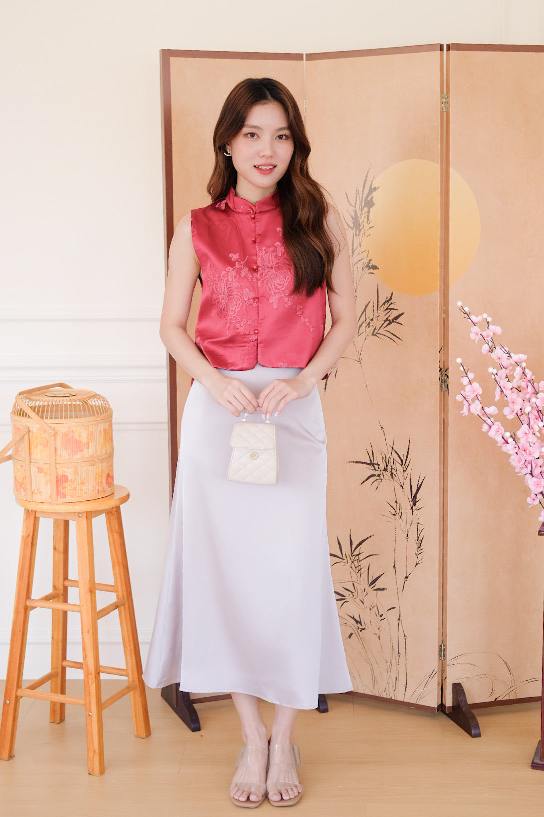 宋 Song Satin Cheongsam Vest Top (Wine)