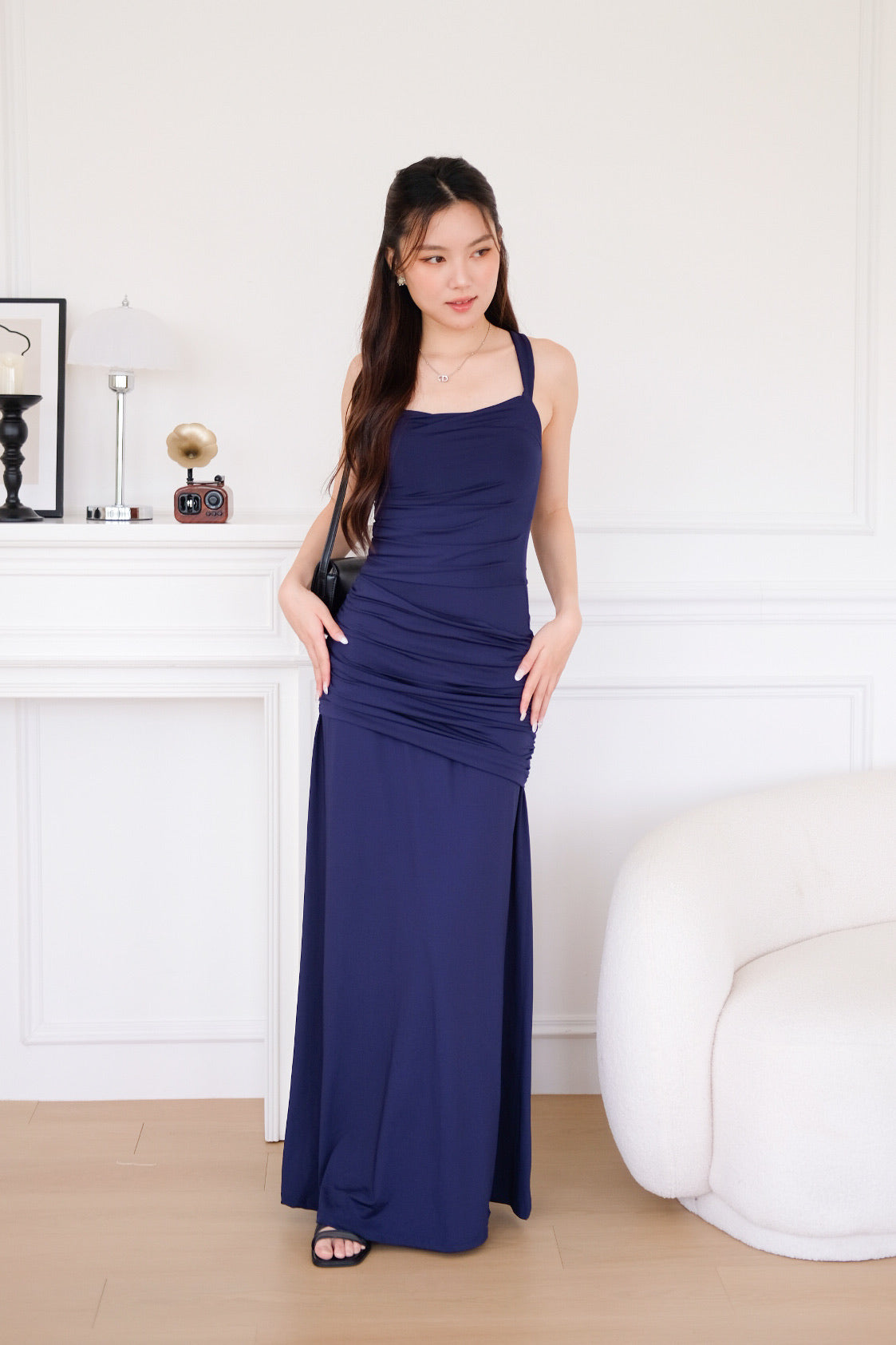 Evelynn Overlap Maxi Dress (Navy Blue)