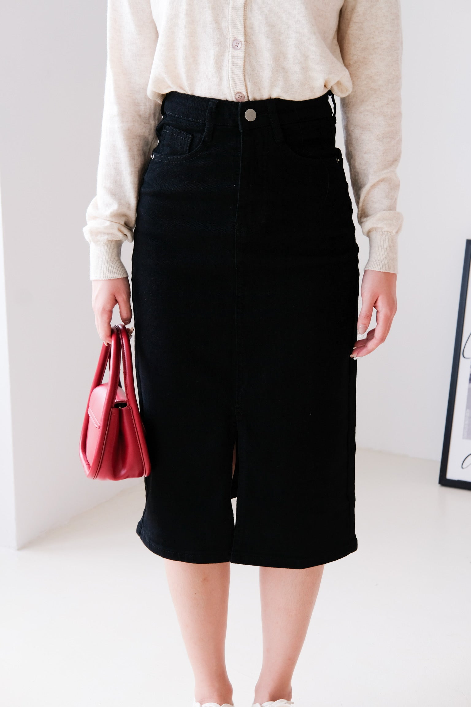 Alycia Denim Midi Skirt (Denim Black)