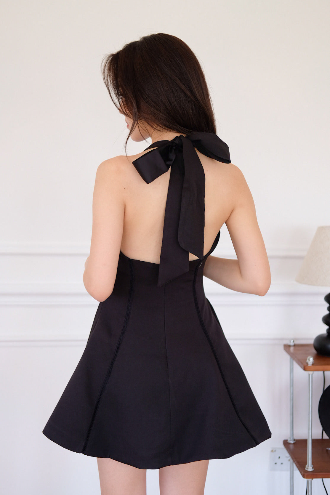 Violette Self Tie Halter Skater Dress (Black)