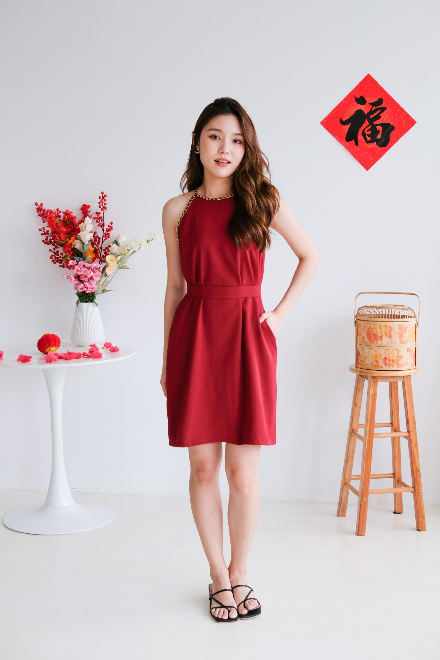 Raine Halter Loose Dress (Wine)