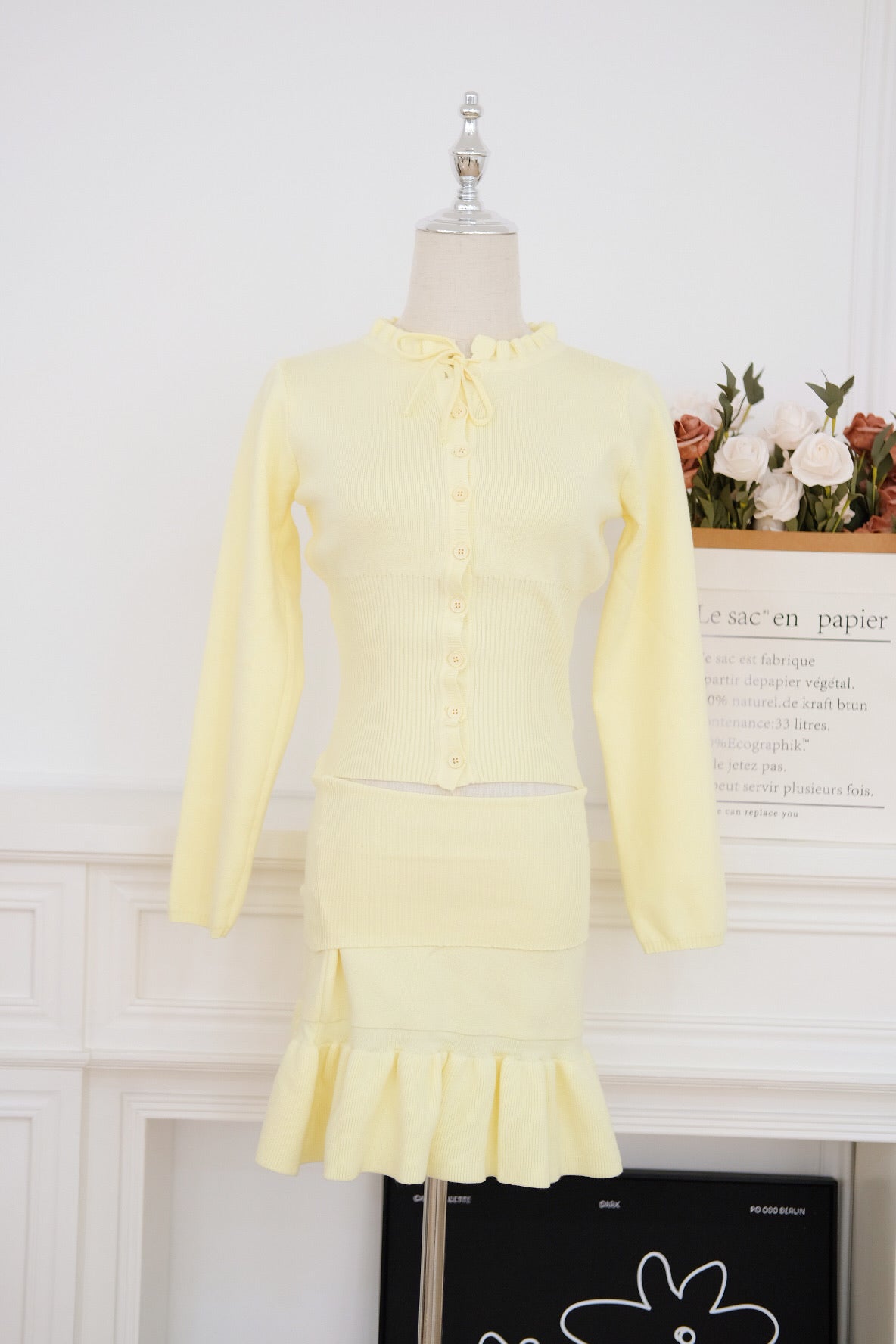 Yellow Ruffle Ribbon Knit Set