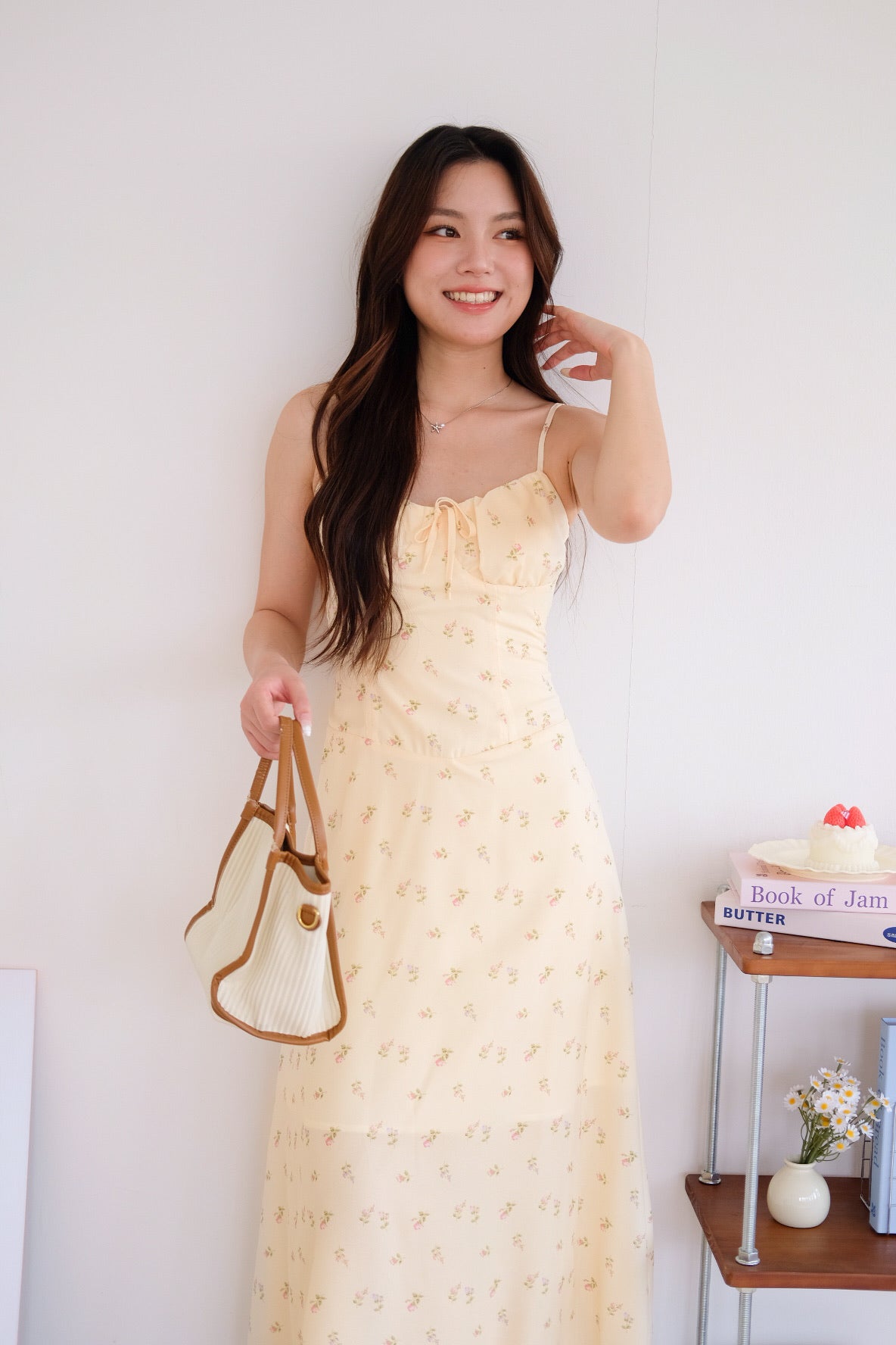 Aubrey Floral Ruched Maxi Dress (Cream)