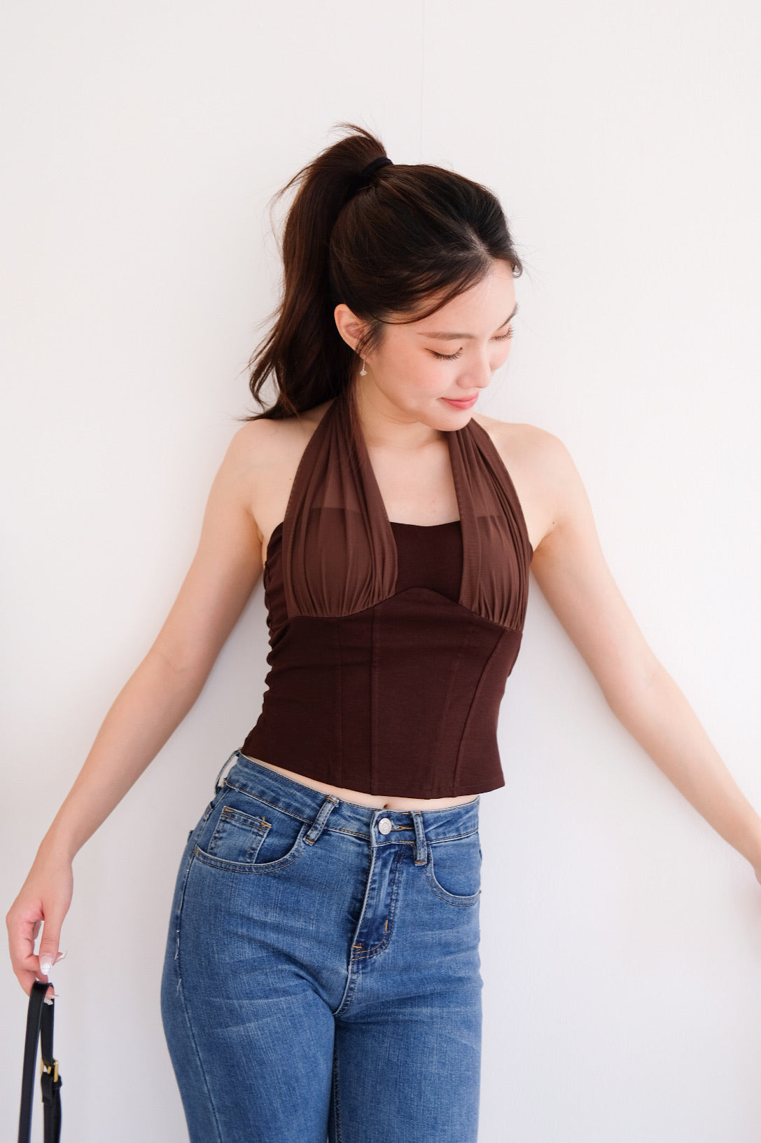 Siren Padded Halter Self Tie Top (Mocha)