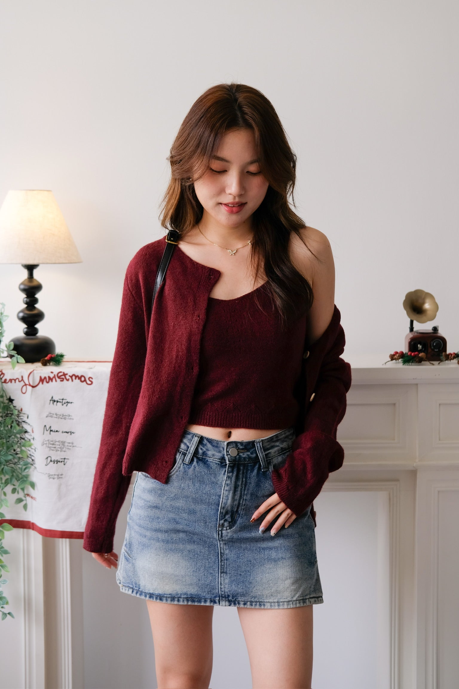 Nicole 2-in-1 Cardigan Set (Maroon)