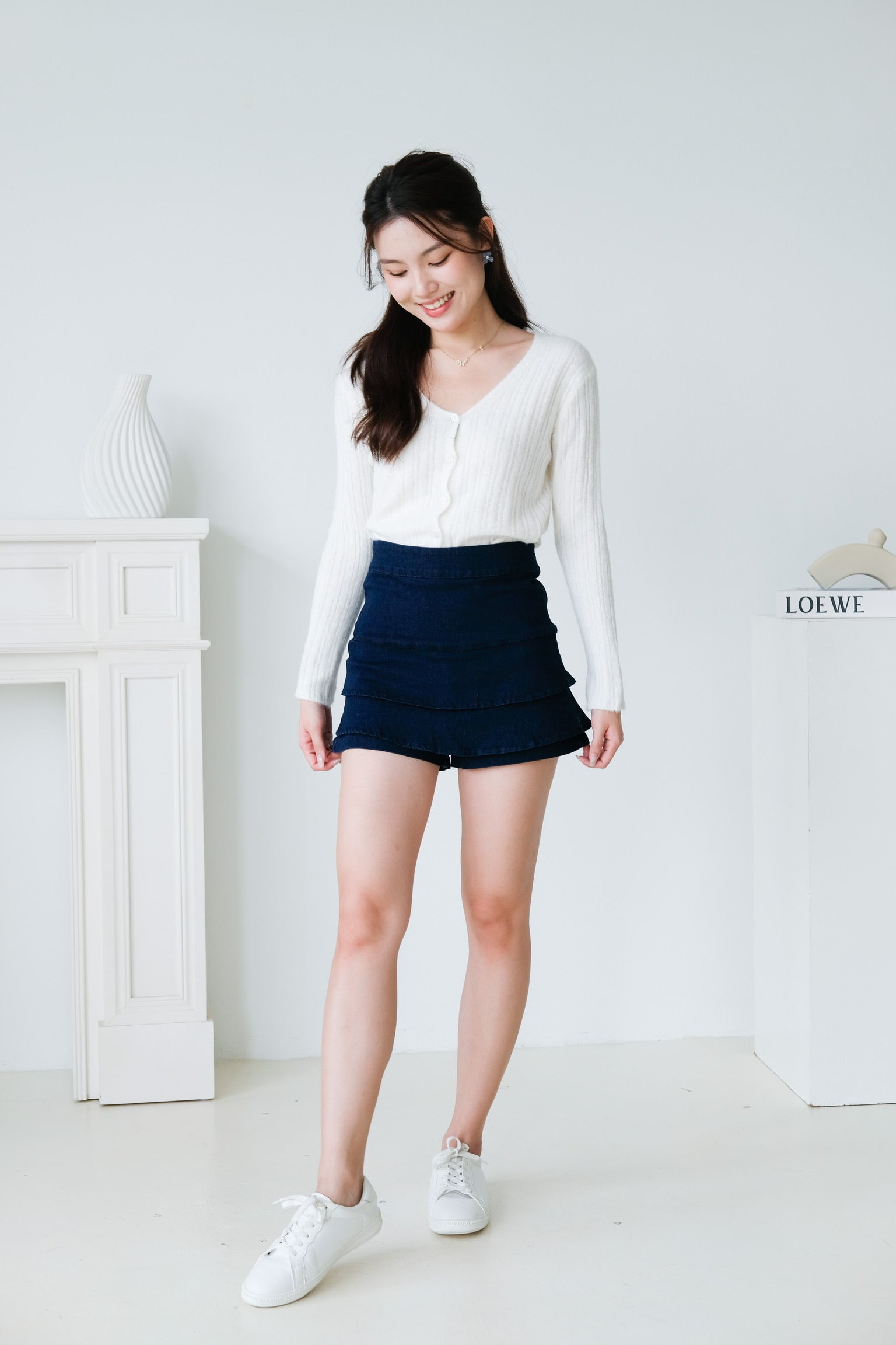 Zyla Layered Denim Skorts (Dark Blue)