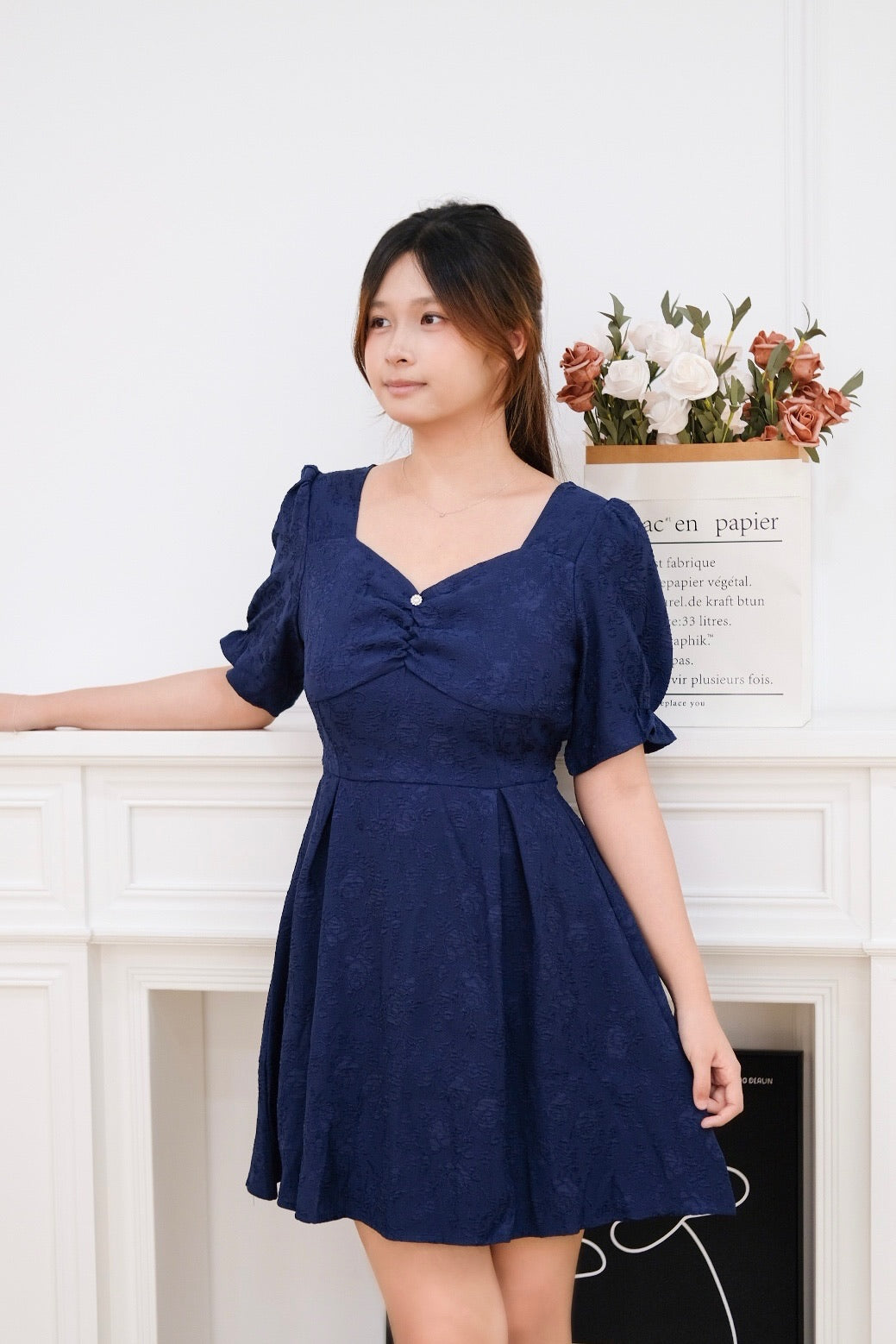 Blue Cheongsam Mini Dress