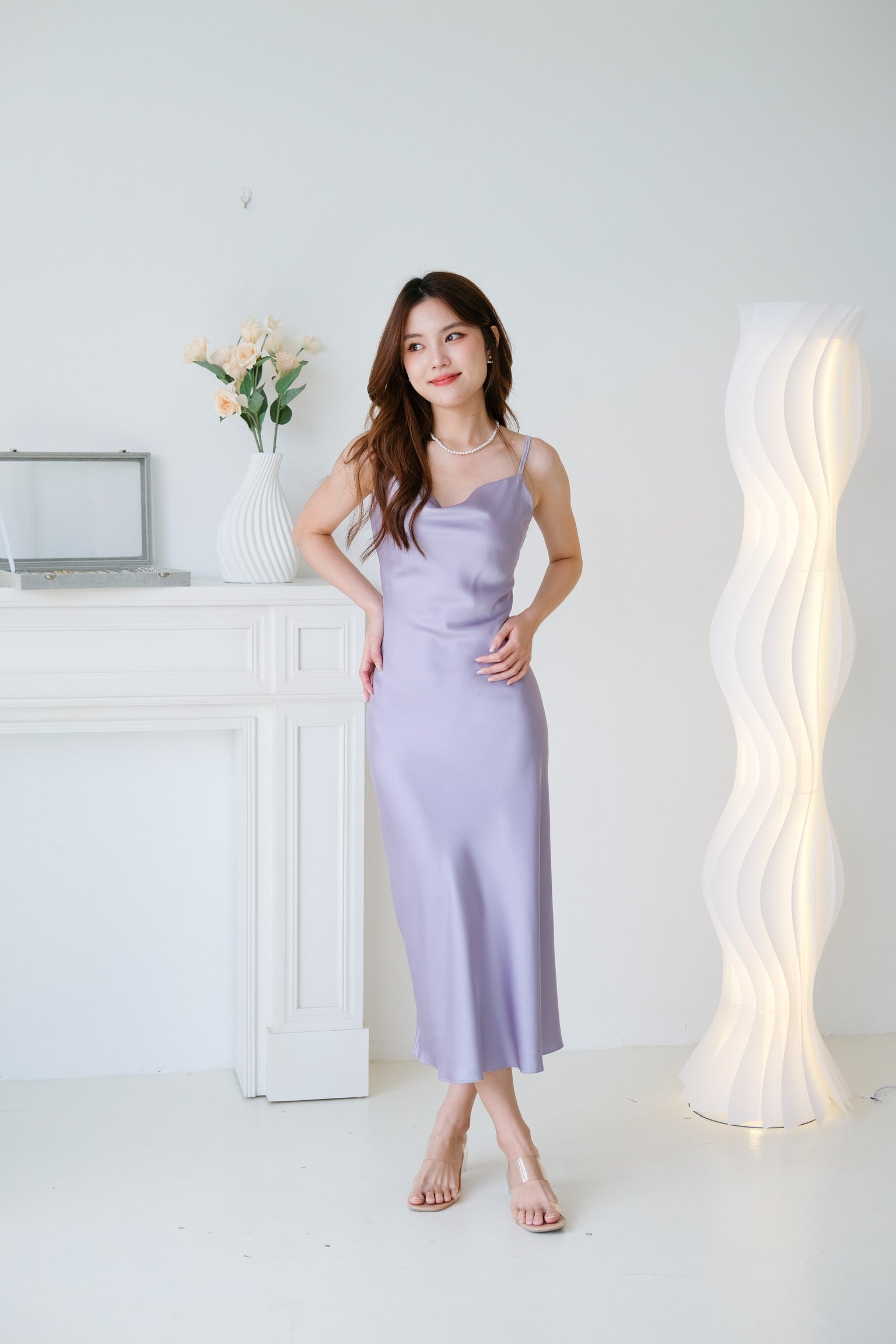 Elara Draped Satin Slip Dress (Purple Haze)