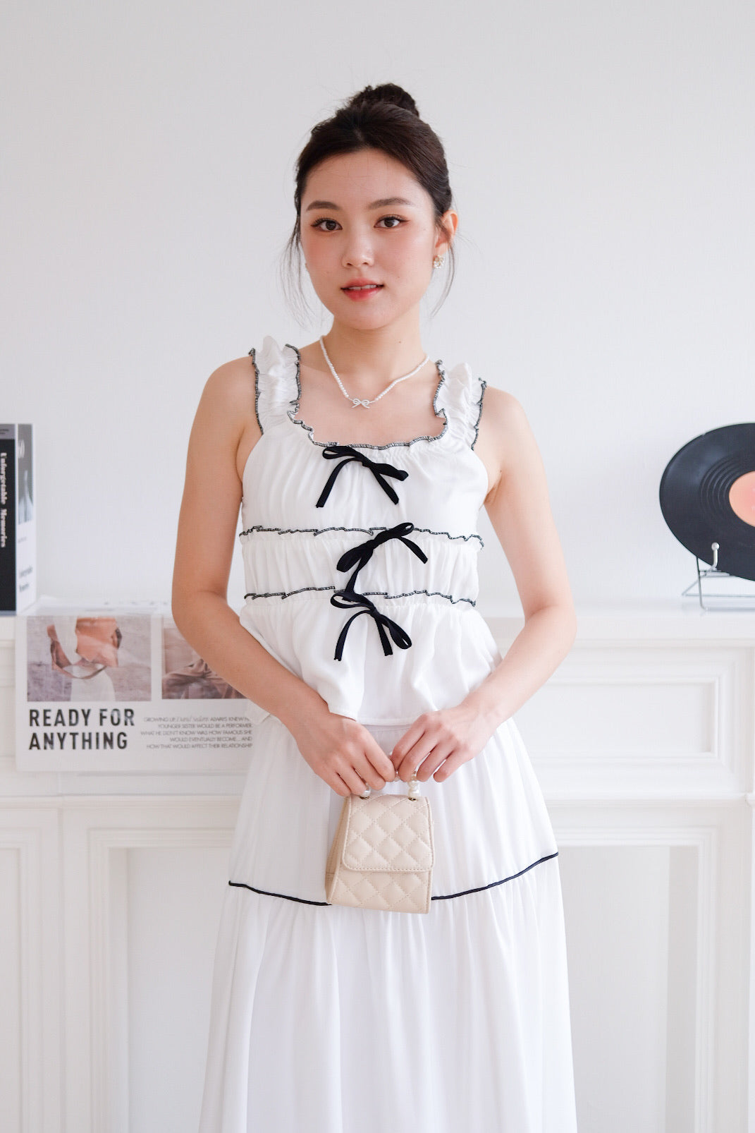 Alva Vintage Contrast A Line Skirt (White)