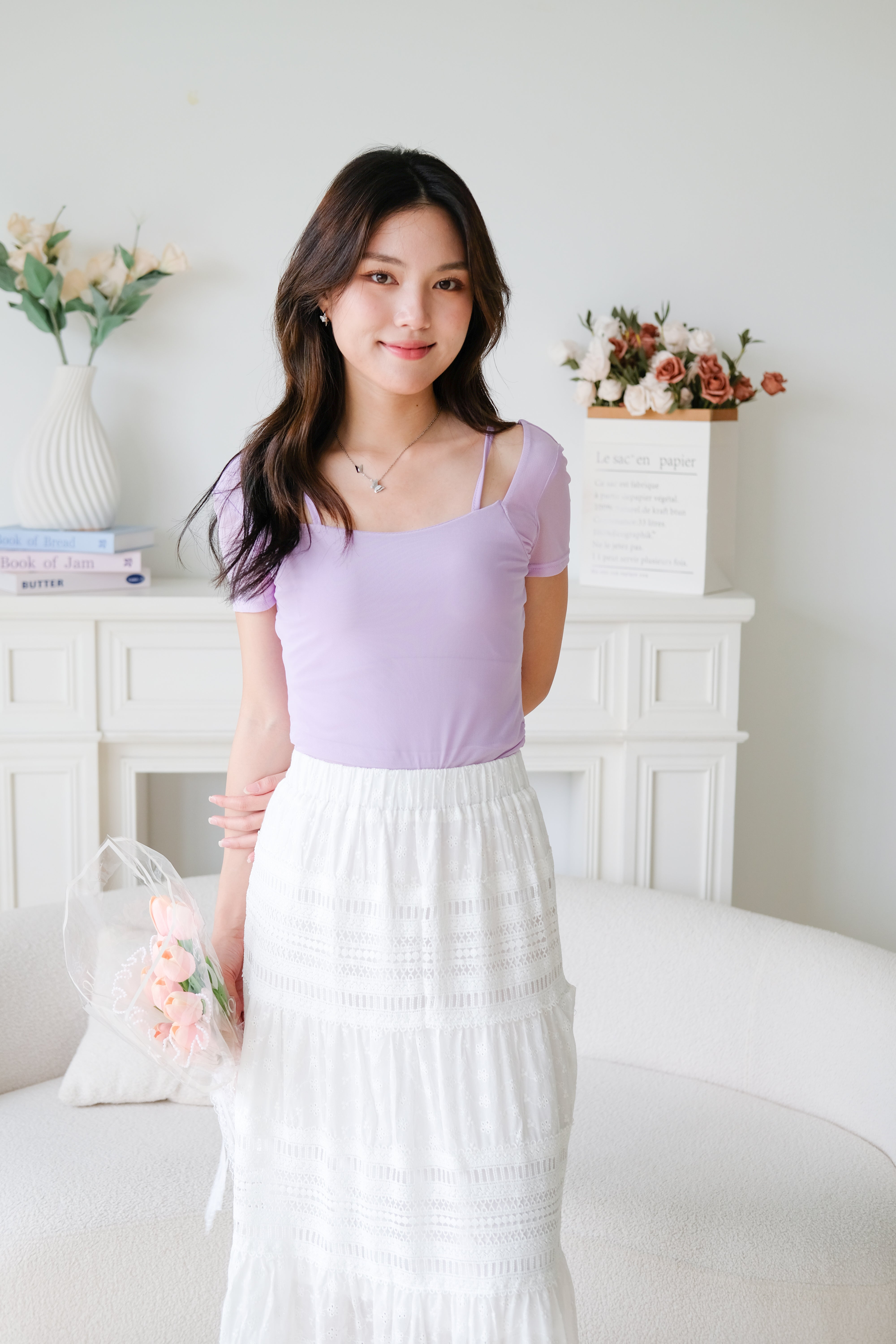 Giana Mesh Stretchy Padded Top (Purple)