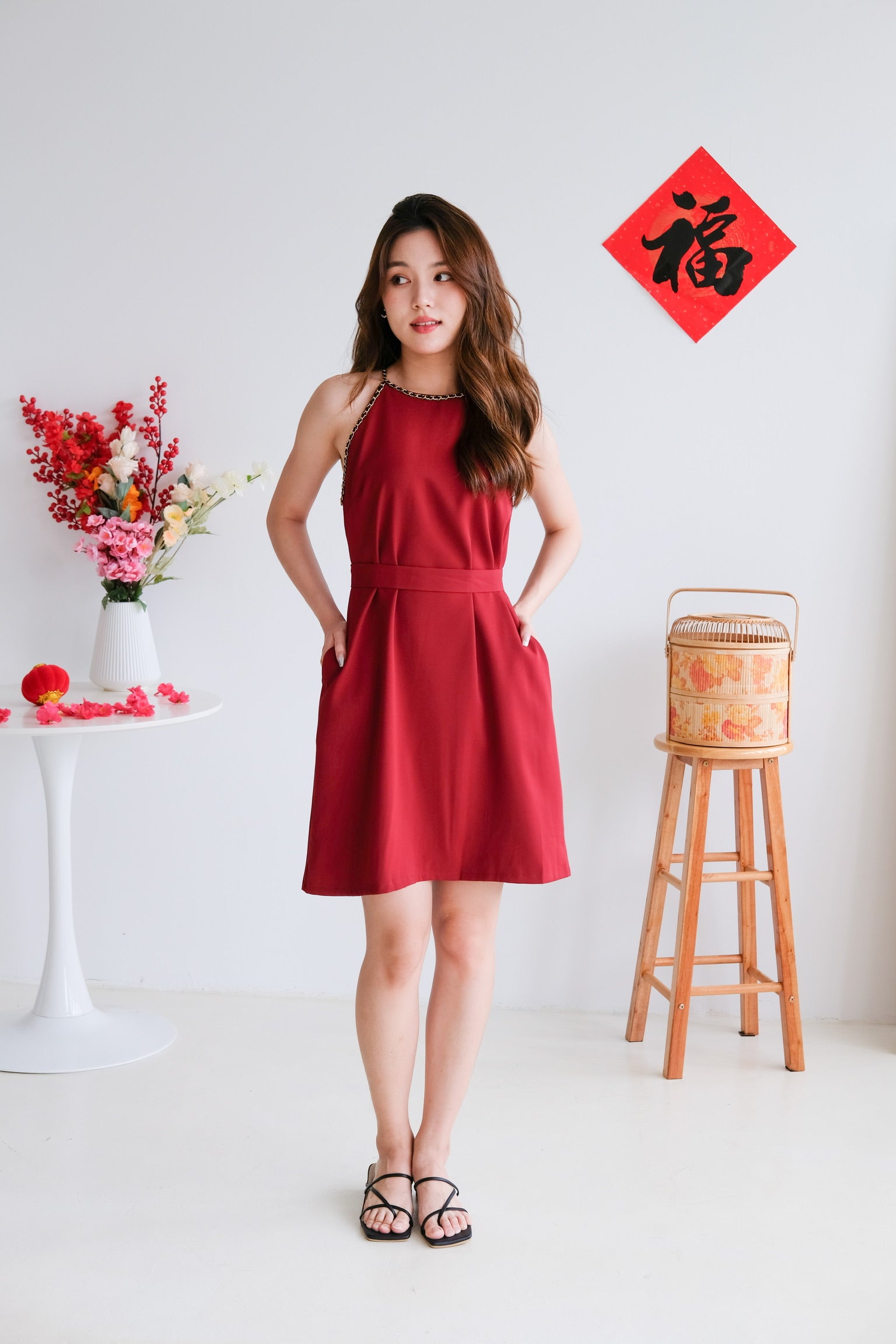 Raine Halter Loose Dress (Wine)