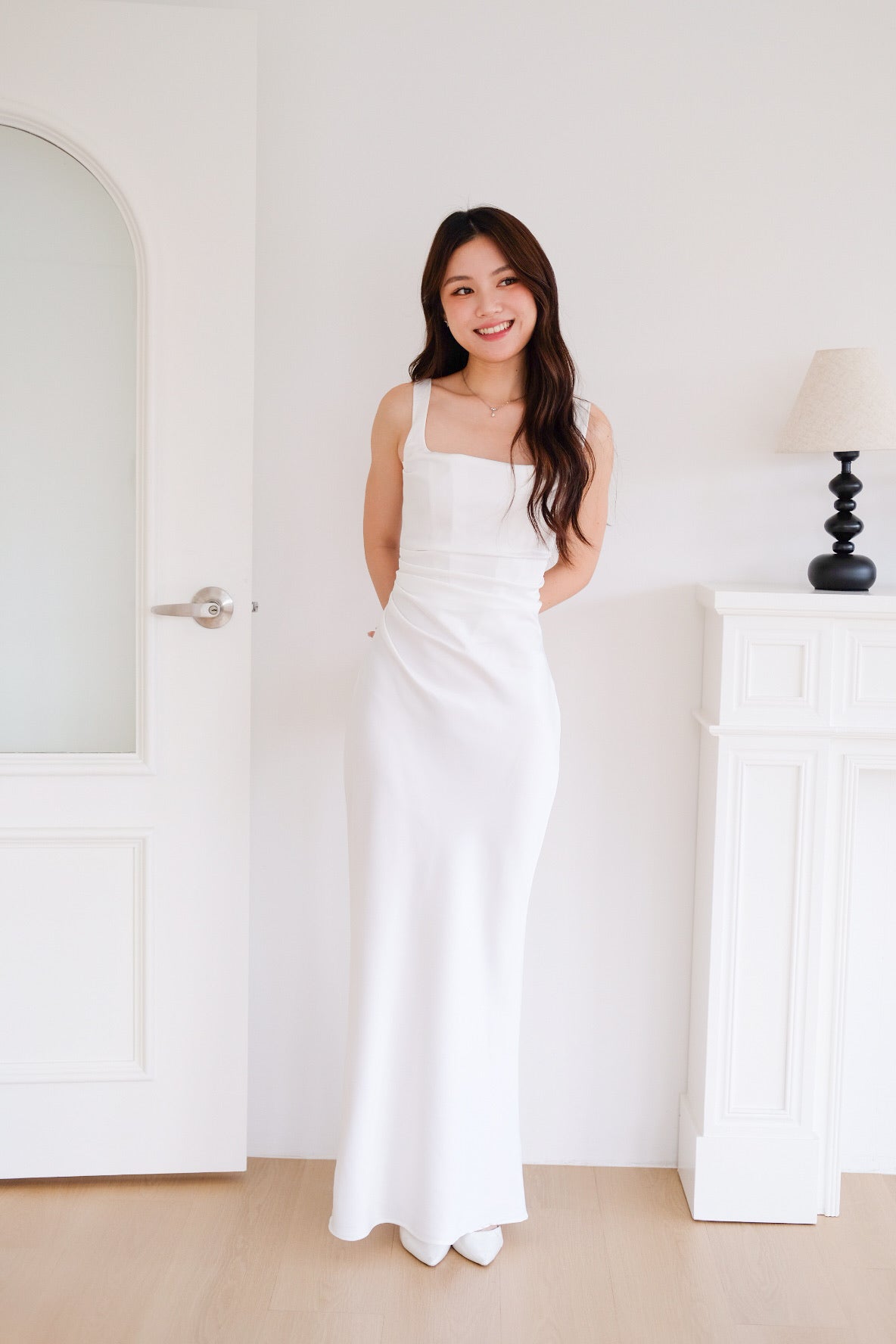 Adora Satin Mermaid Maxi Dress (White)