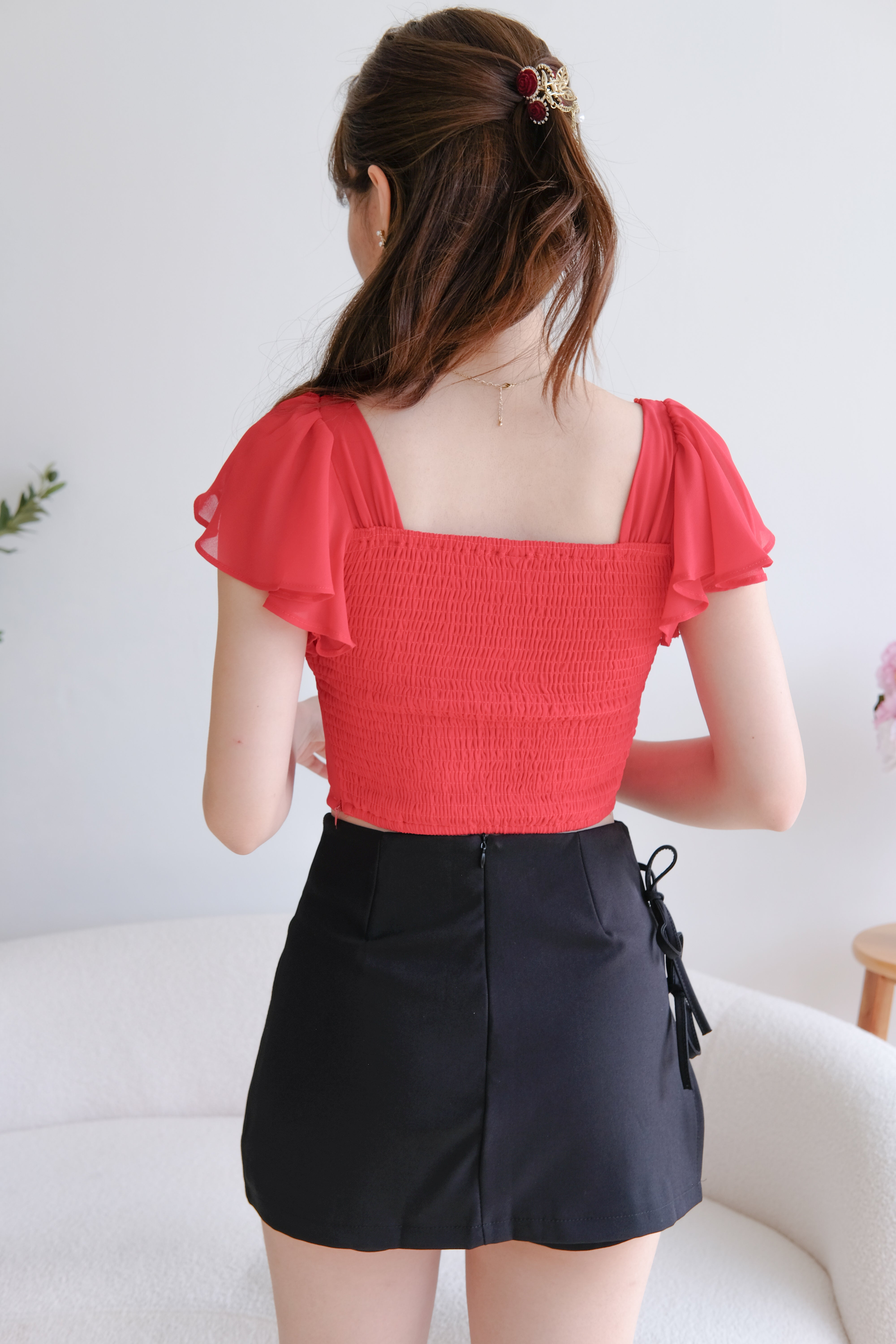 Lisette Flutter Crop Top (Red)