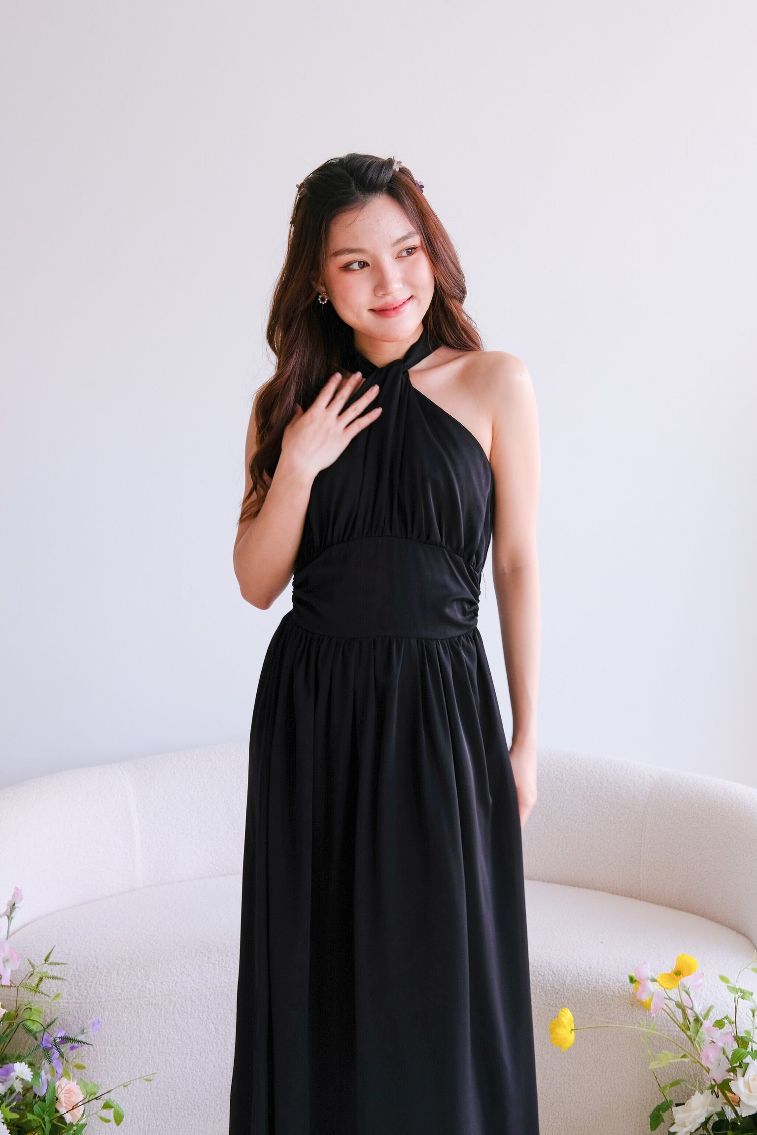 Fiona Halter Flare Maxi Dress (Black)